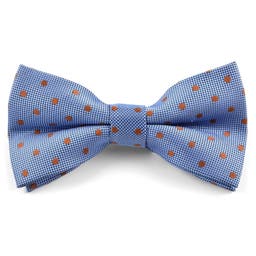 Light Blue & Rust Dotted Microfiber Pre-Tied Bow Tie