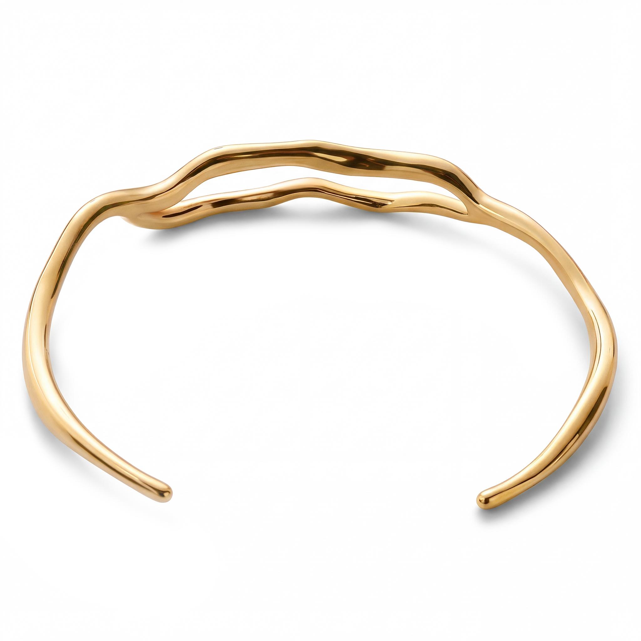 Magma | 12mm Gold-Tone Stainless Steel Wavy Cuff Bracelet | In stock ...