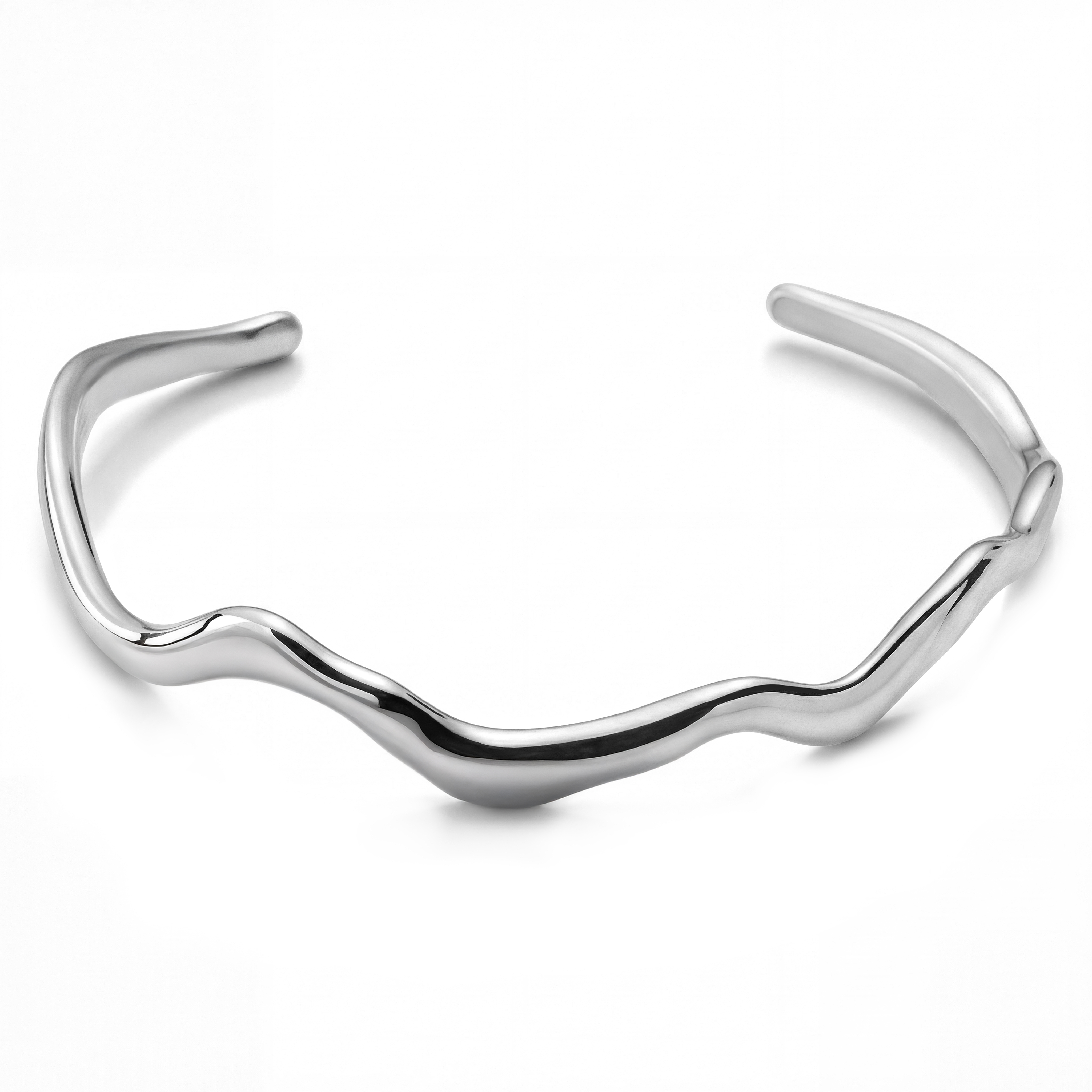 Magma | 5mm Silver‑Tone Stainless Steel Bold Wavy Cuff Bracelet