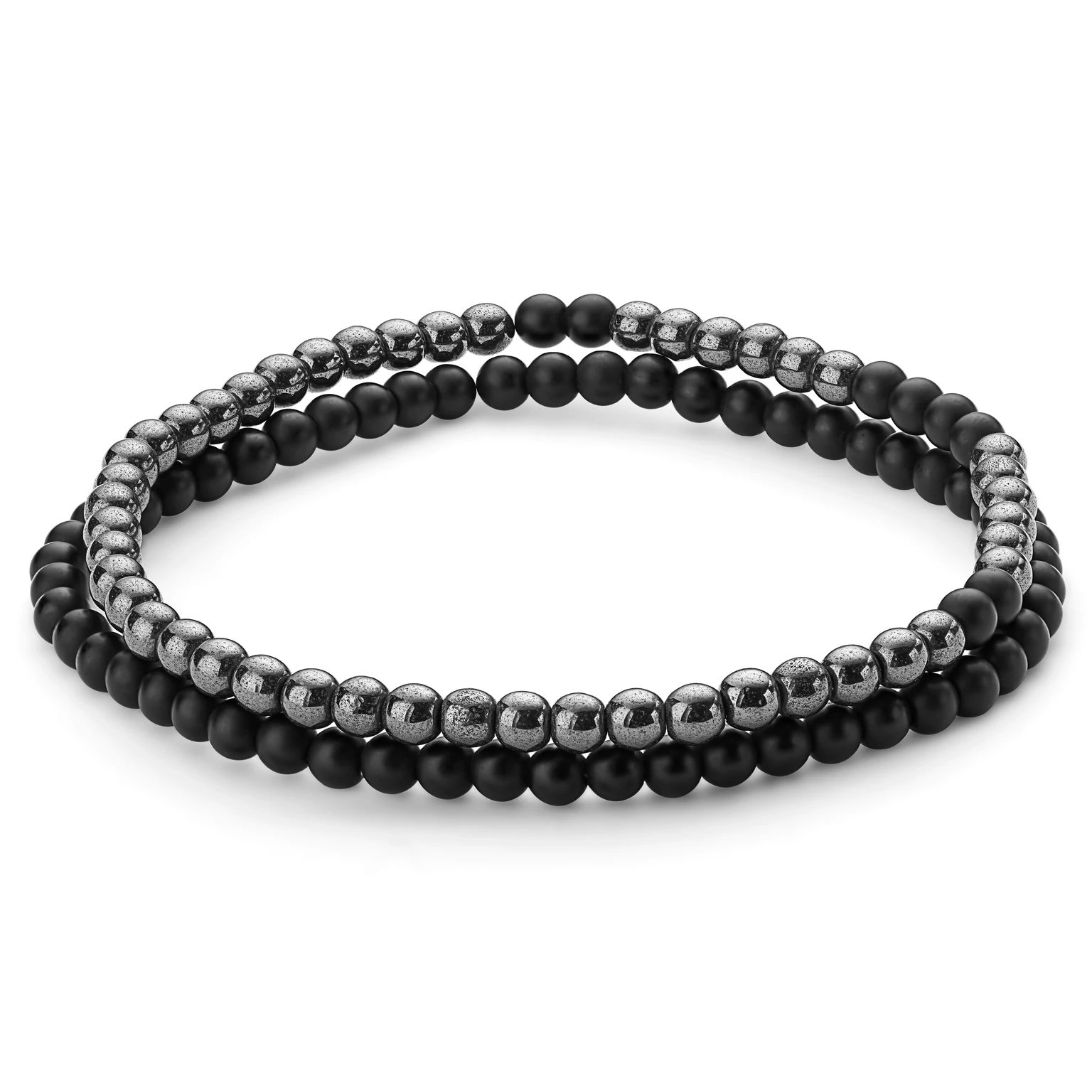 Set de brățări subțiri cu mărgele din onix mat și hematit Set de brățări subțiri cu mărgele din onix mat și hematit