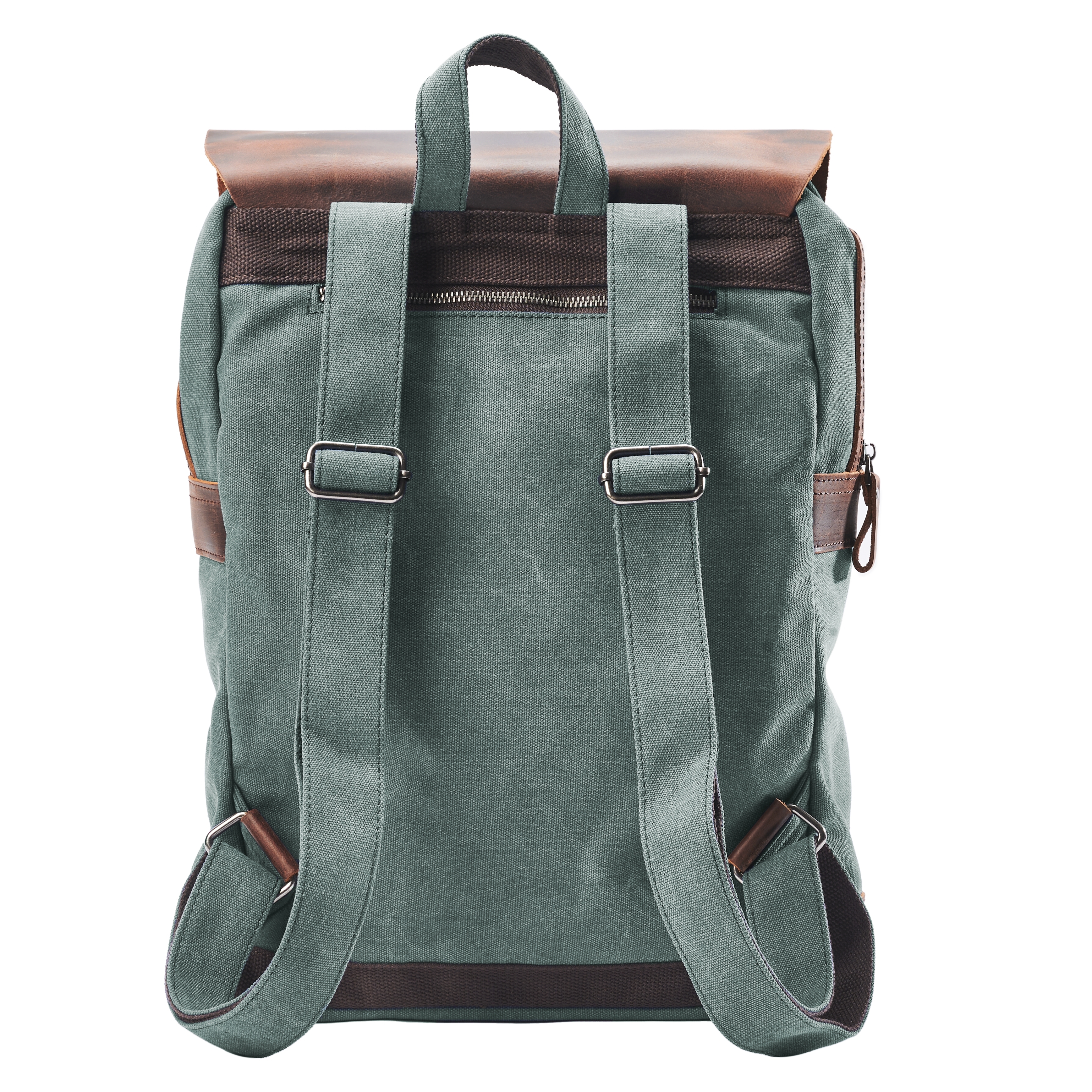 Retro Mint Green Canvas & Dark Leather Backpack - 5