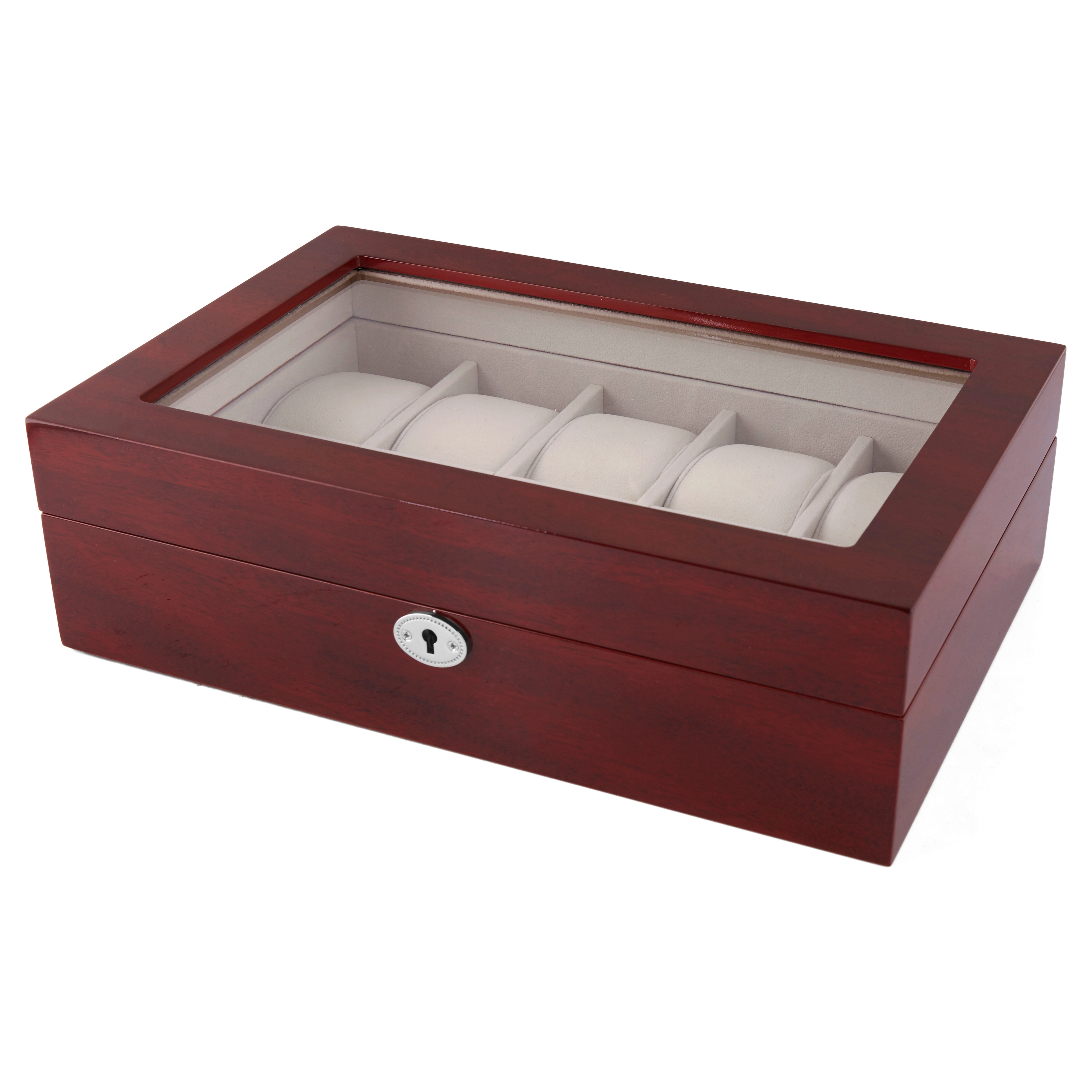 Kersenhouten Horlogekast met Zilverkleurig Accent - 10 horloges - 1