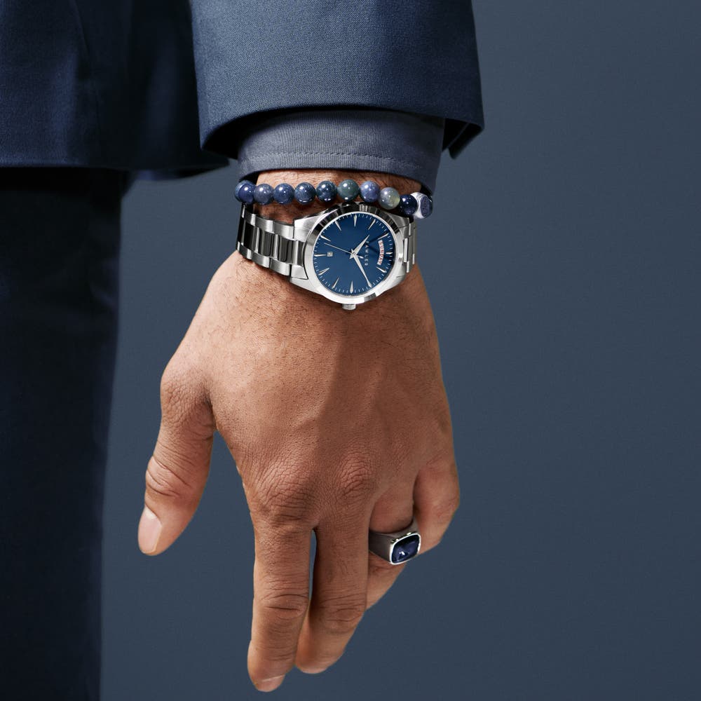 hover: Eric | Blue and Silver-tone Stainless Steel Watch with Day and Date hover: Eric | Blue and Silver-tone Stainless Steel Watch with Day and Date