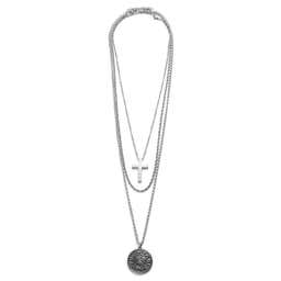 Silver-tone Rope Chain, Cross, and Viking Coin Layering Bundle
