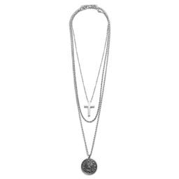 Silver-Tone Stainless Steel Rope Chain, Viking Coin & Cross Necklace Layering Bundle