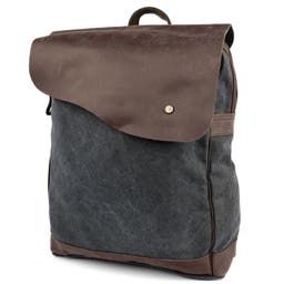 Charcoal Canvas & Dark Brown Leather Backpack