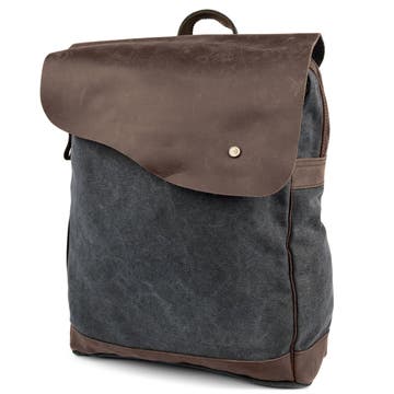 Retro Charcoal Grey Canvas & Dark Leather Backpack