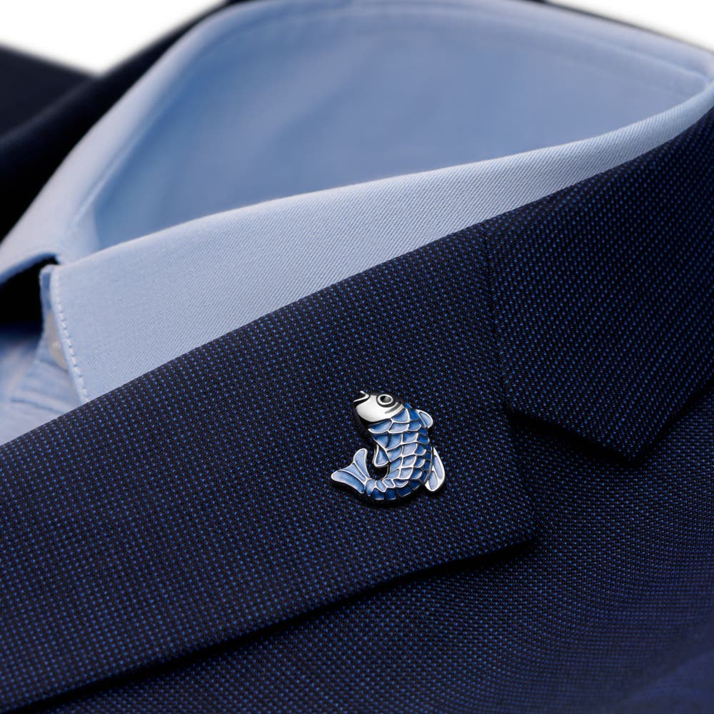 hover: Zoikos | Silver-Tone and Blue Koi Fish Lapel Pin hover: Zoikos | Silver-Tone and Blue Koi Fish Lapel Pin
