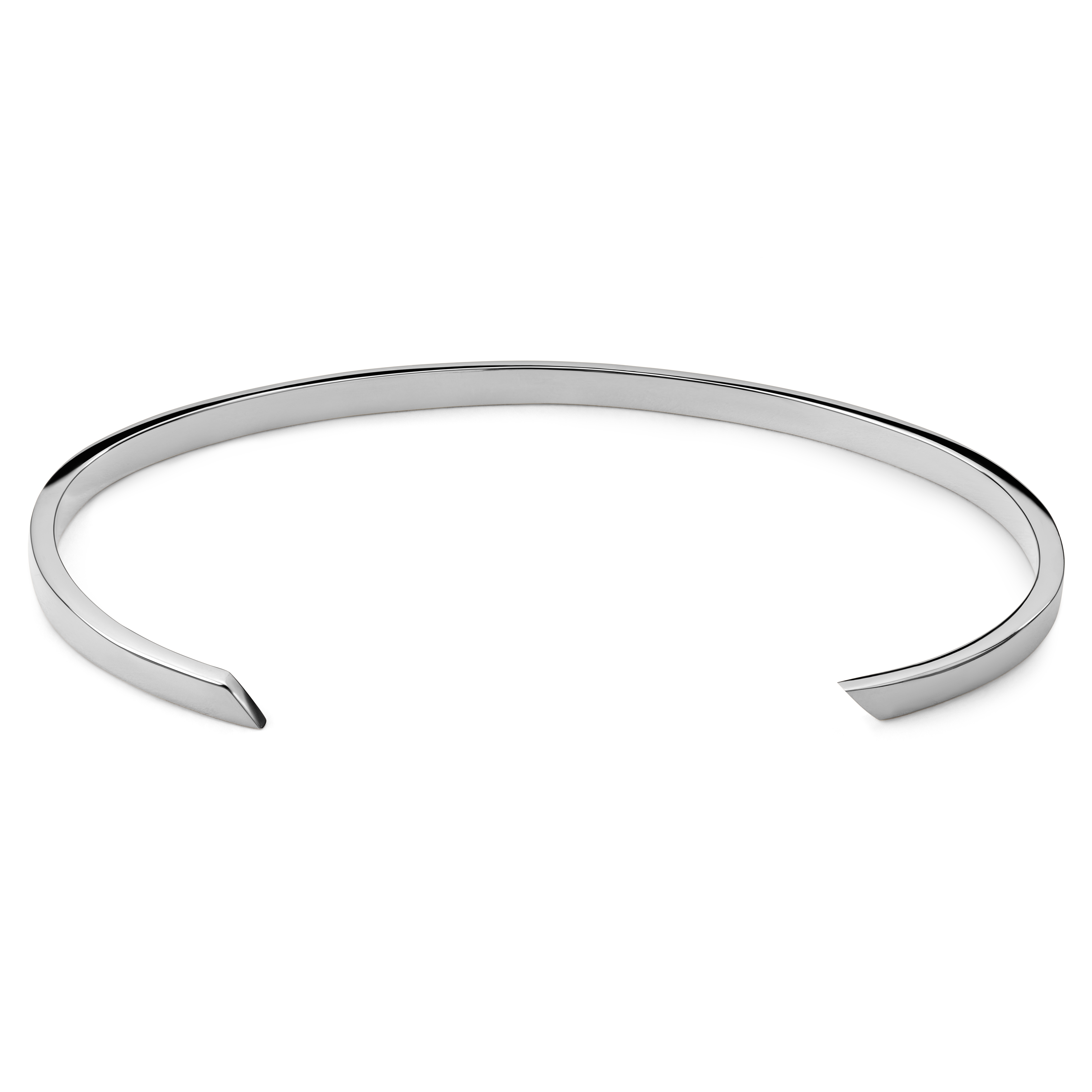 Bracciale rigido regolabile in acciaio inossidabile con finitura argento lucido da 3 mm - 2