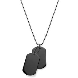 Black Stainless Steel With Double Dog Tag Ball Chain Necklace