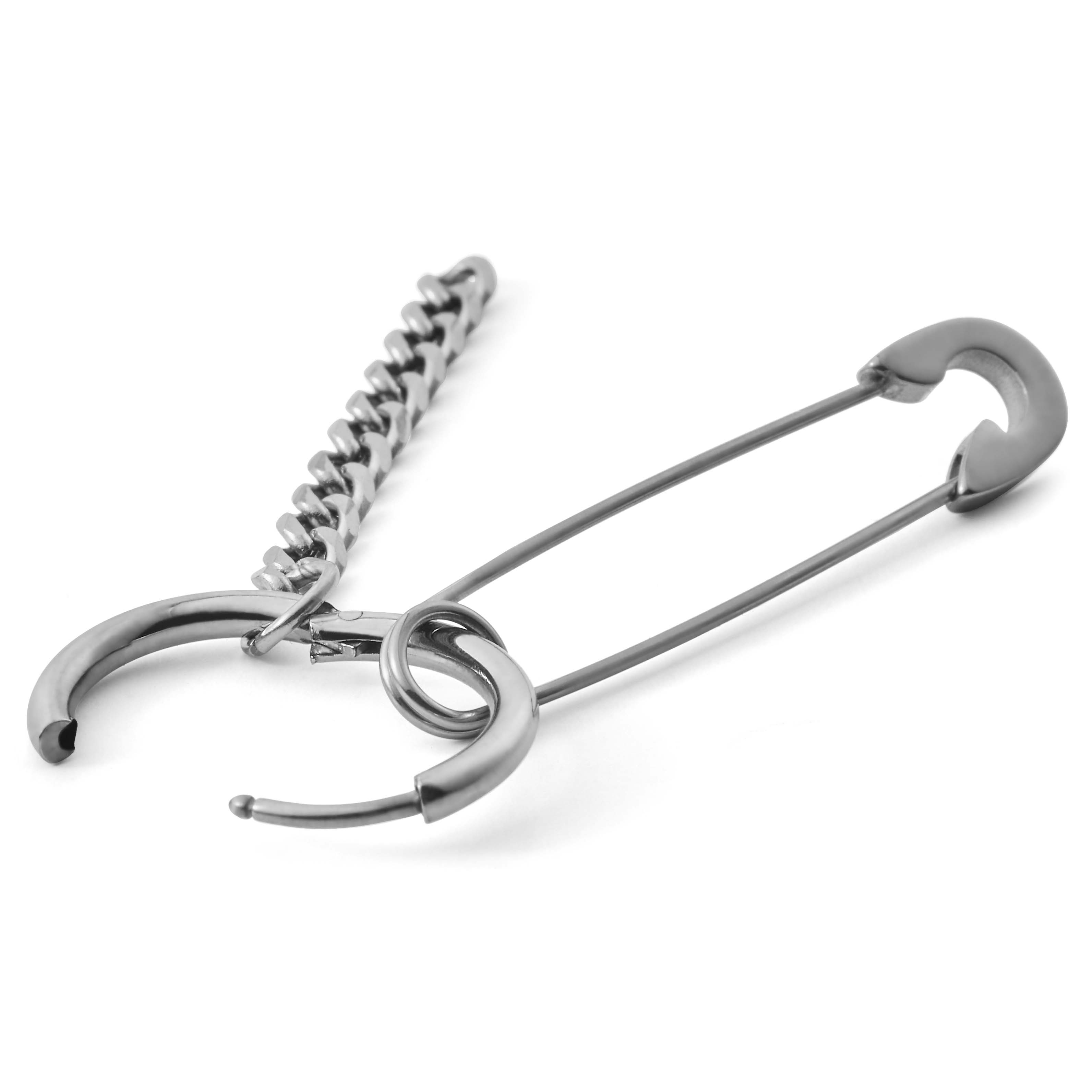 Floyd Steel Safety Pin Charm Hoop Earring - 3