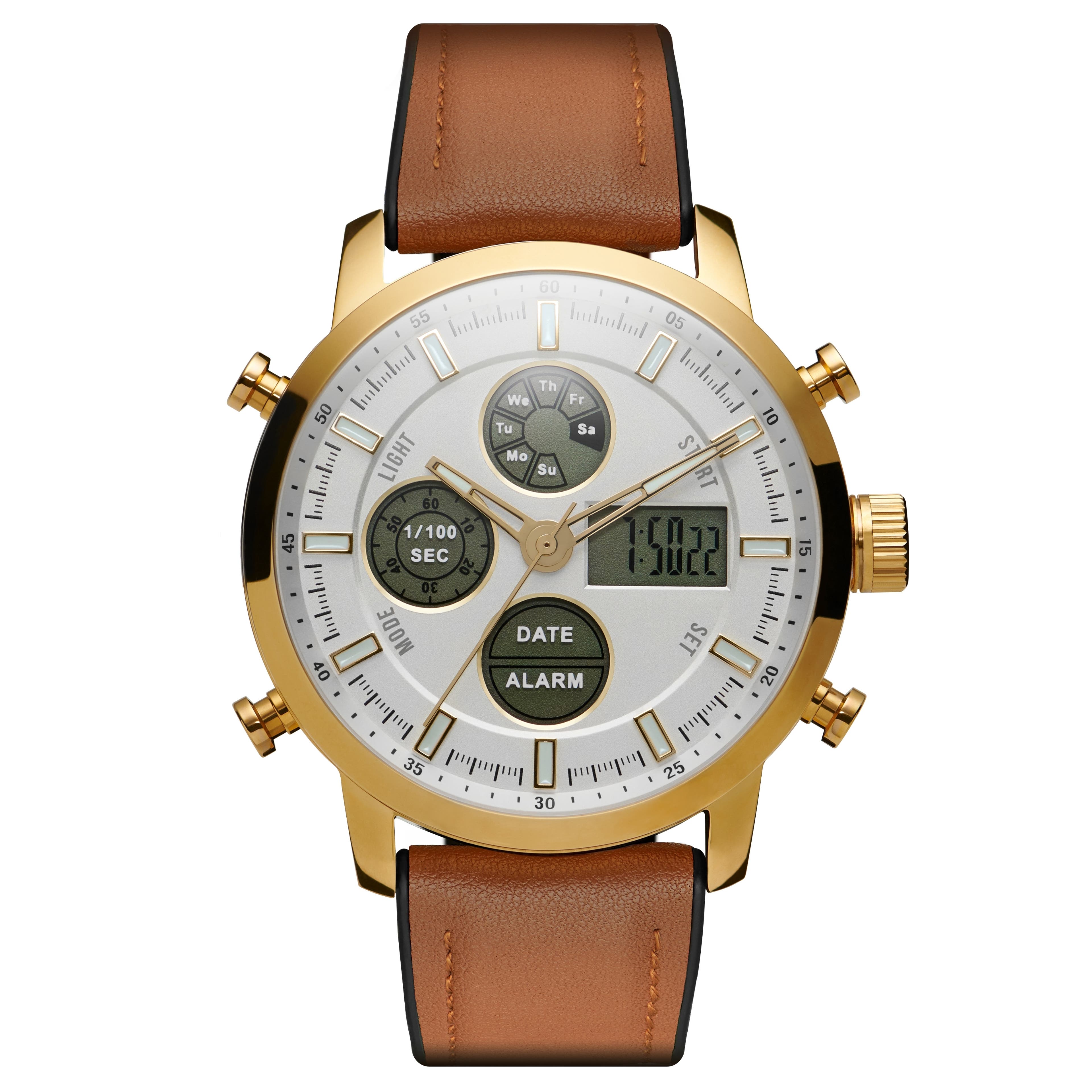 Militum | Gold-Tone Military Chronograph Watch With White Dial