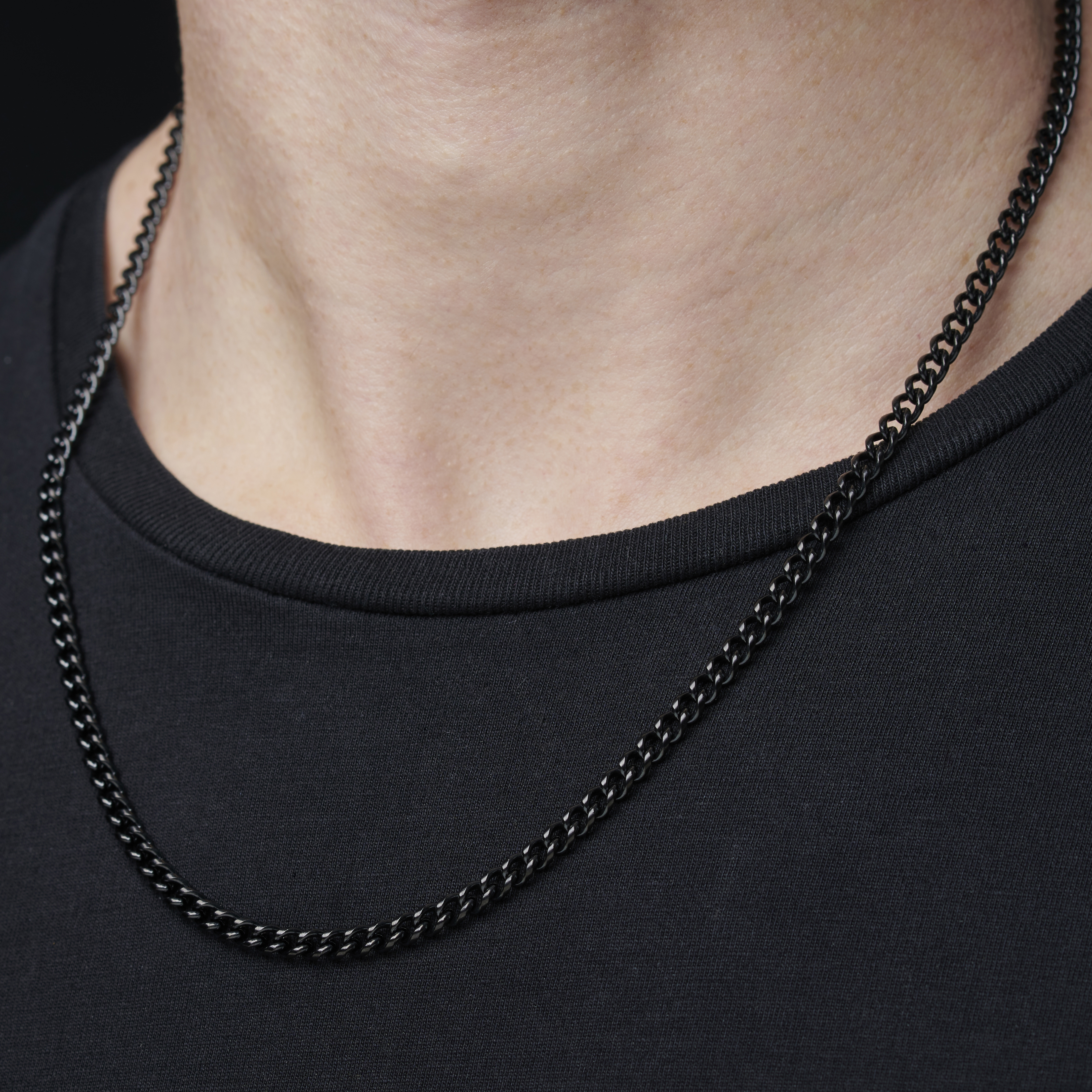 4 mm Black Stainless Steel Curb Chain Necklace - for Men - Lucleon