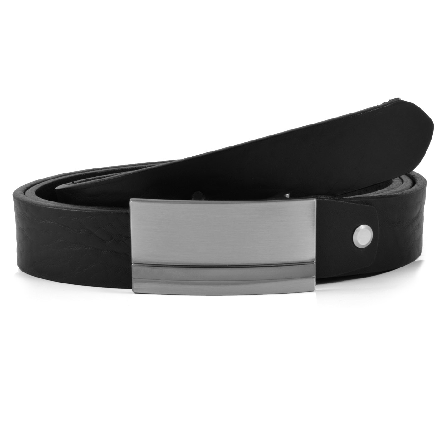 Black Thin Striped Buckle Leather Belt - 1