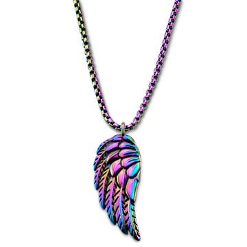 Egan | Retiazkový náhrdelník z nehrdzavejúcej ocele s príveskom krídla v dúhovej farbe