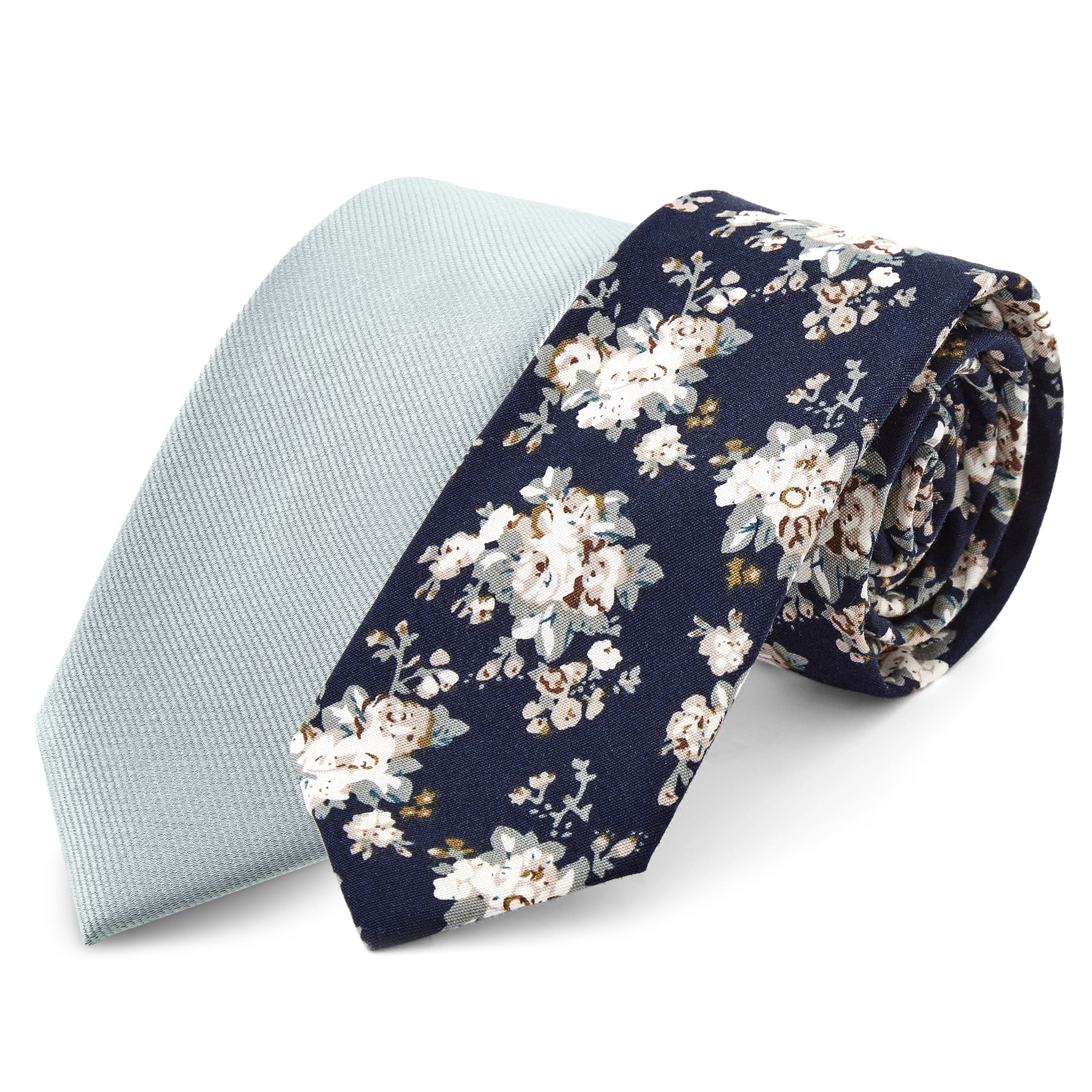 Zestaw niebieskich krawatów w kwiaty
