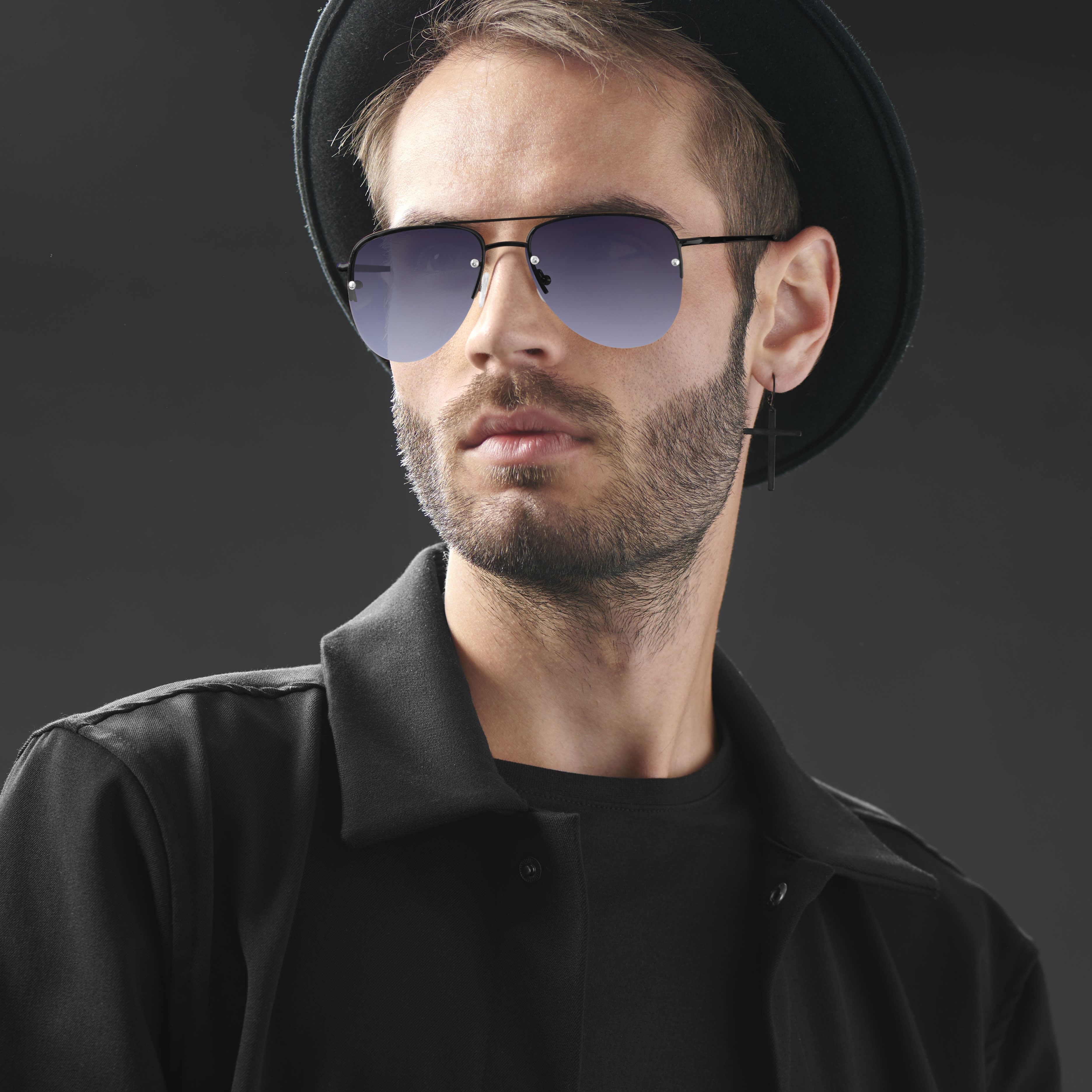 Gafas de sol estilo aviador en negro mate - 4