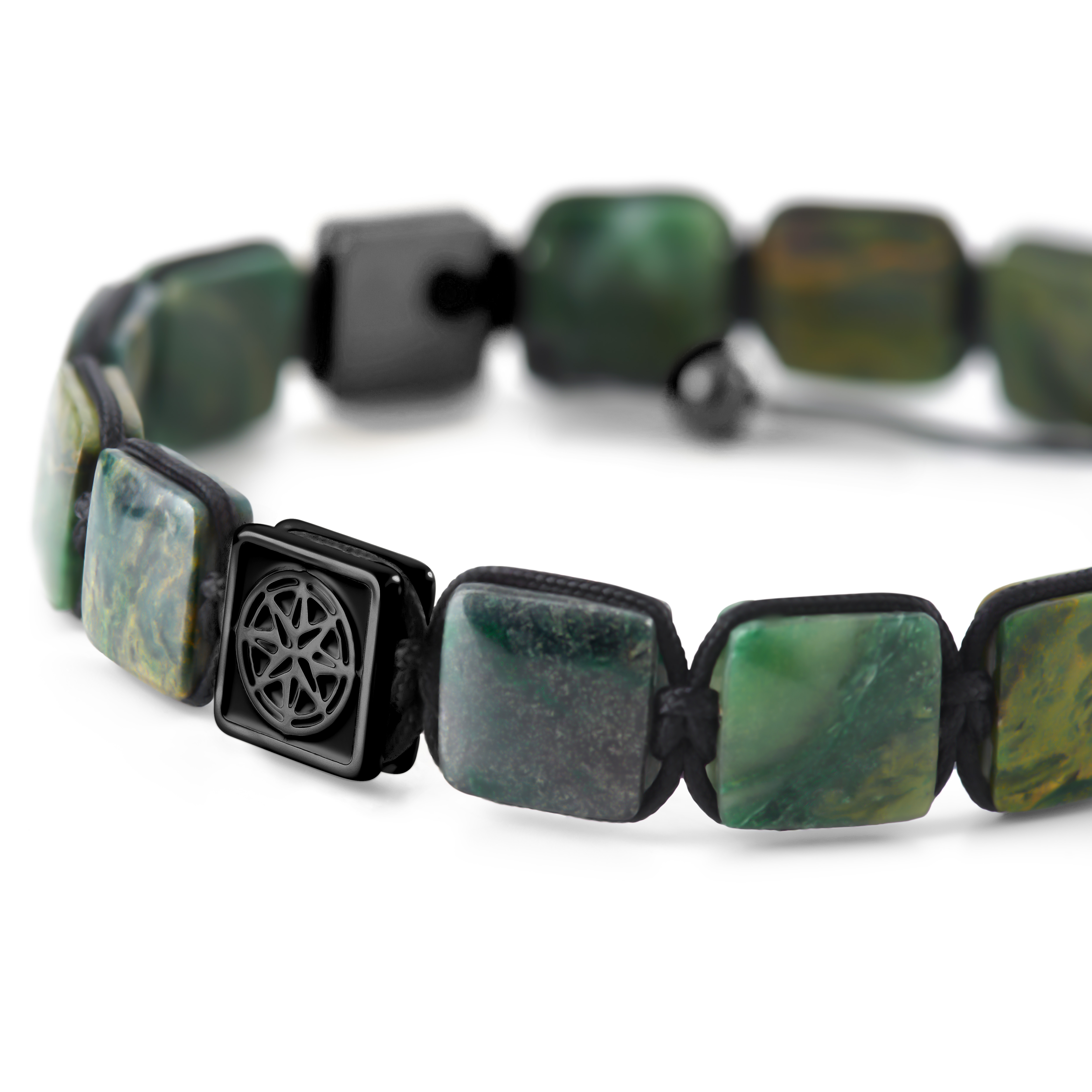 Elysian | Sort Grøn Tigerøje Flad Perle Armbånd - 2