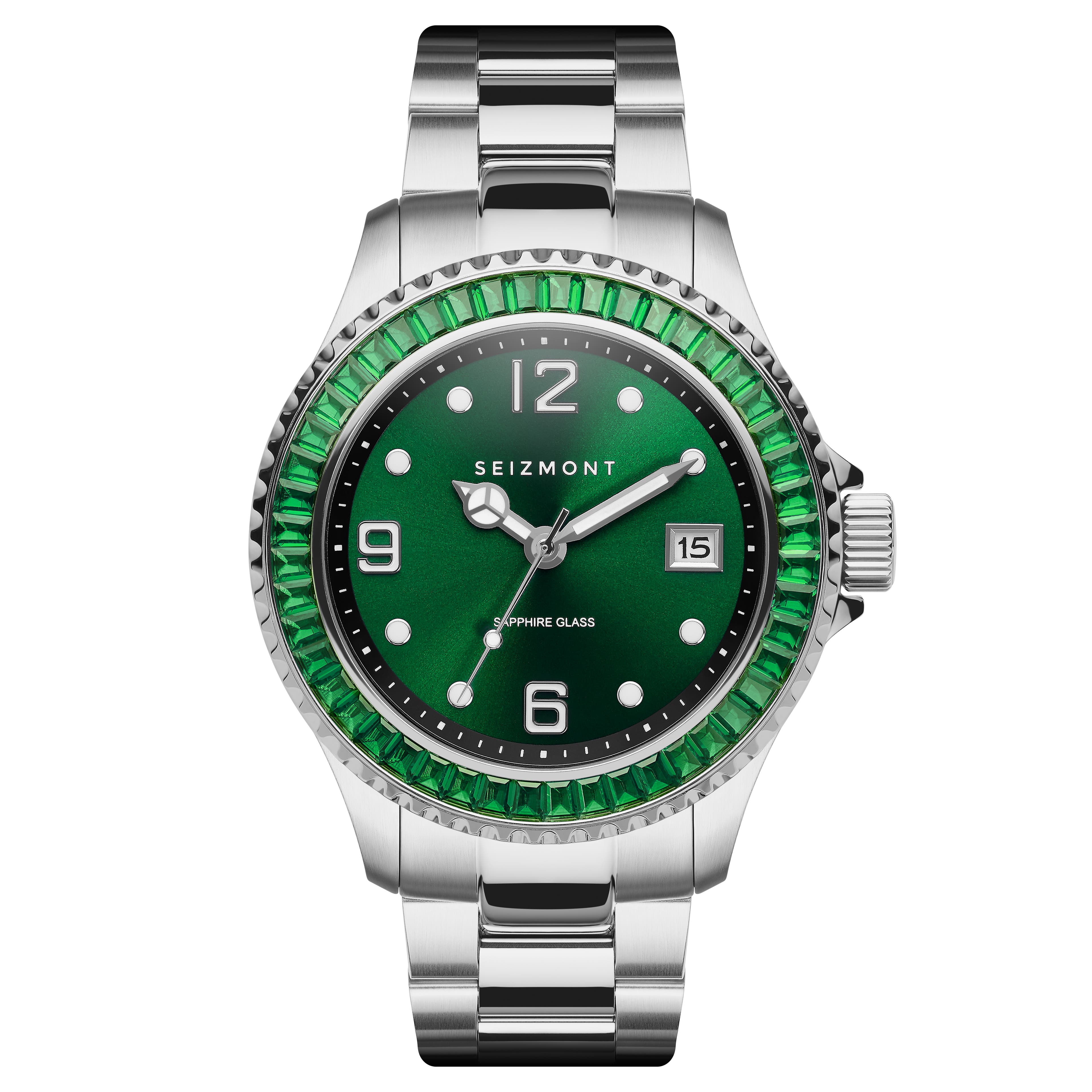 Tide | Ocelové hodinky se zelenými krystaly 
