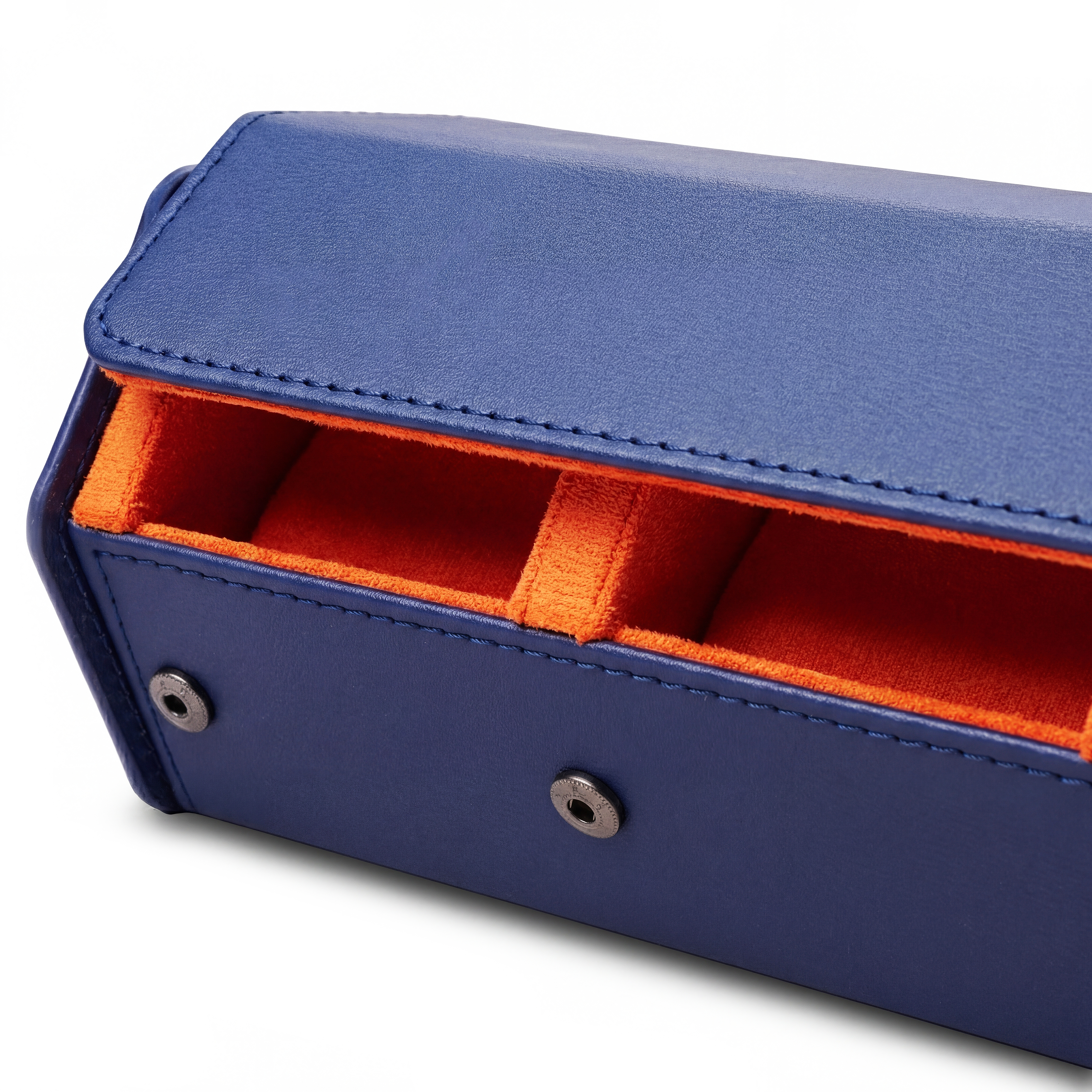Hexa | Navy & Orange Faux Leather Hexagonal Watch Roll Case - 3 Watches - 4