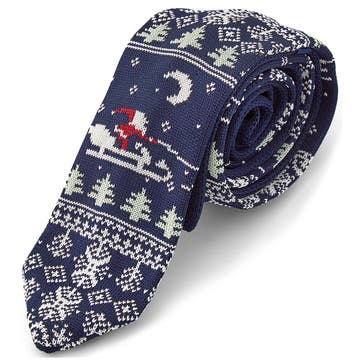 Navy Blue Santa Claus Polyester Knitted Tie