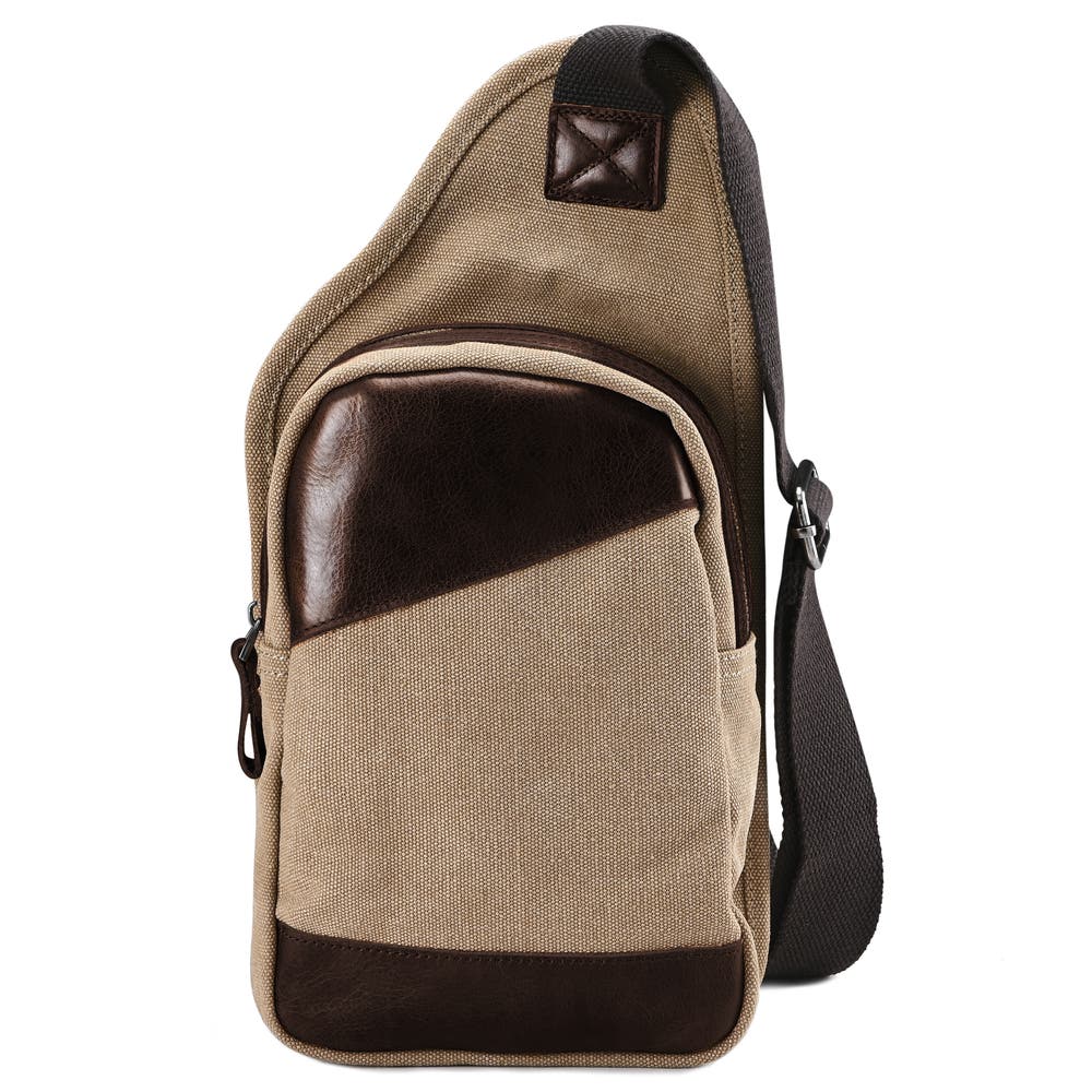hover: Khaki Canvas & Leather Crossbody Shoulder Bag hover: Khaki Canvas & Leather Crossbody Shoulder Bag