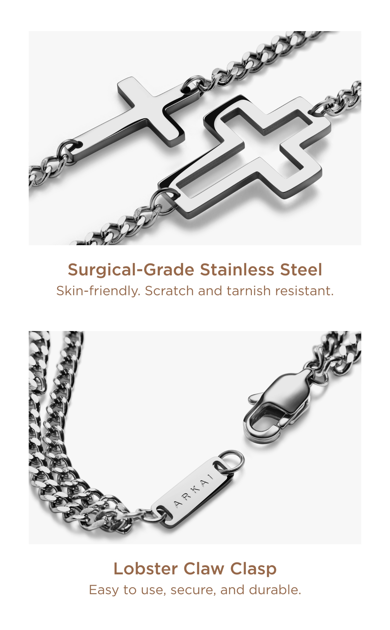 Unity | Silver-tone Stainless Steel Double Chain Cross