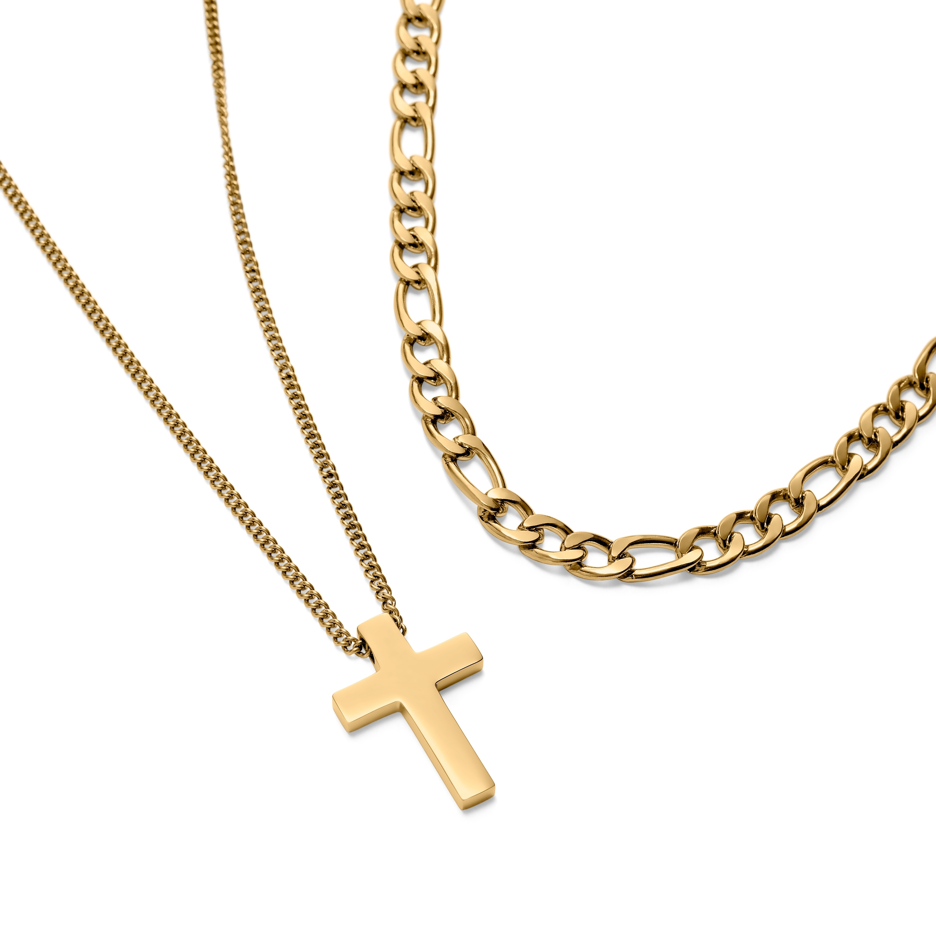 Arany tónusú keresztes és figaro lánc rétegező szett - 2