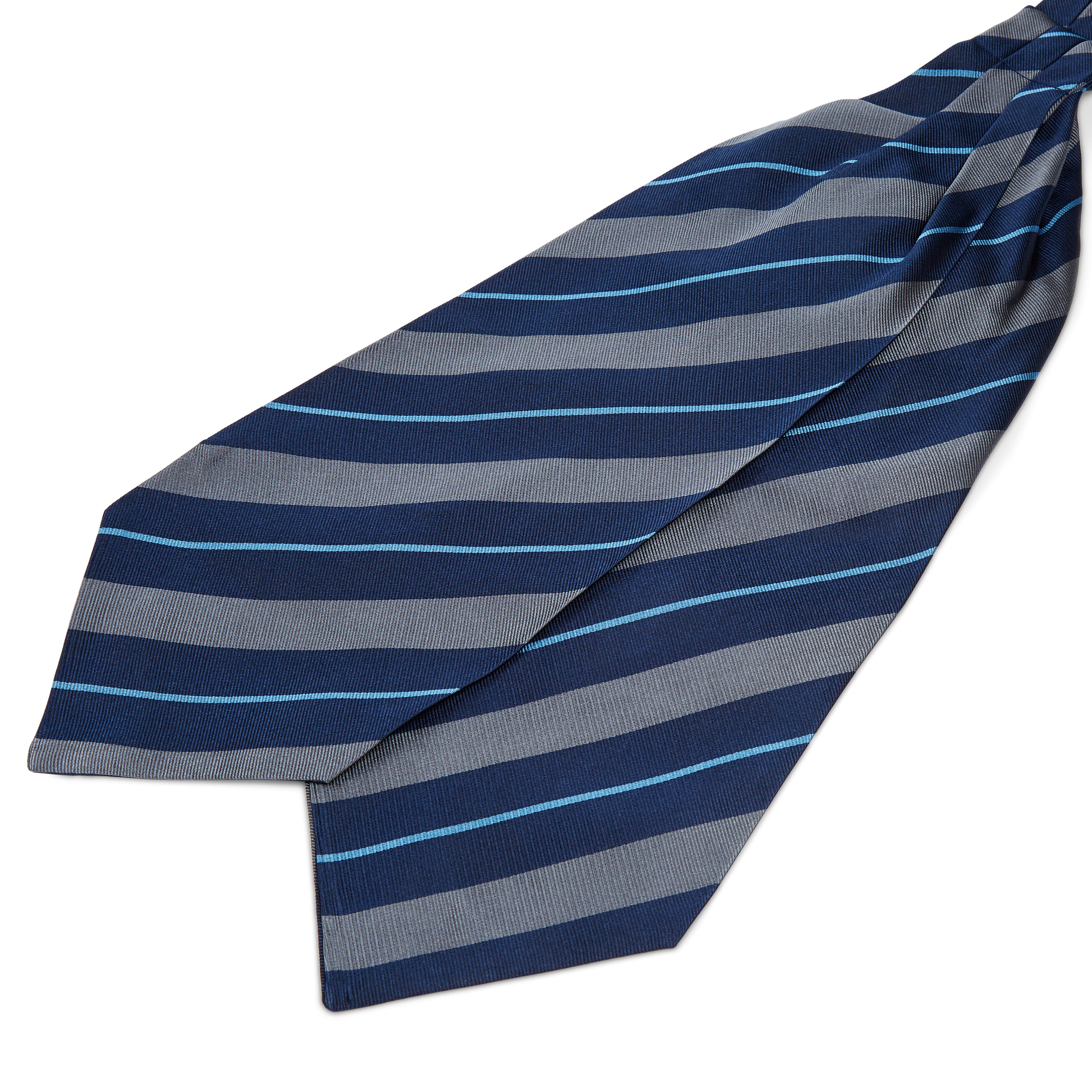 Grey & Blue Stripe Navy Silk Cravat