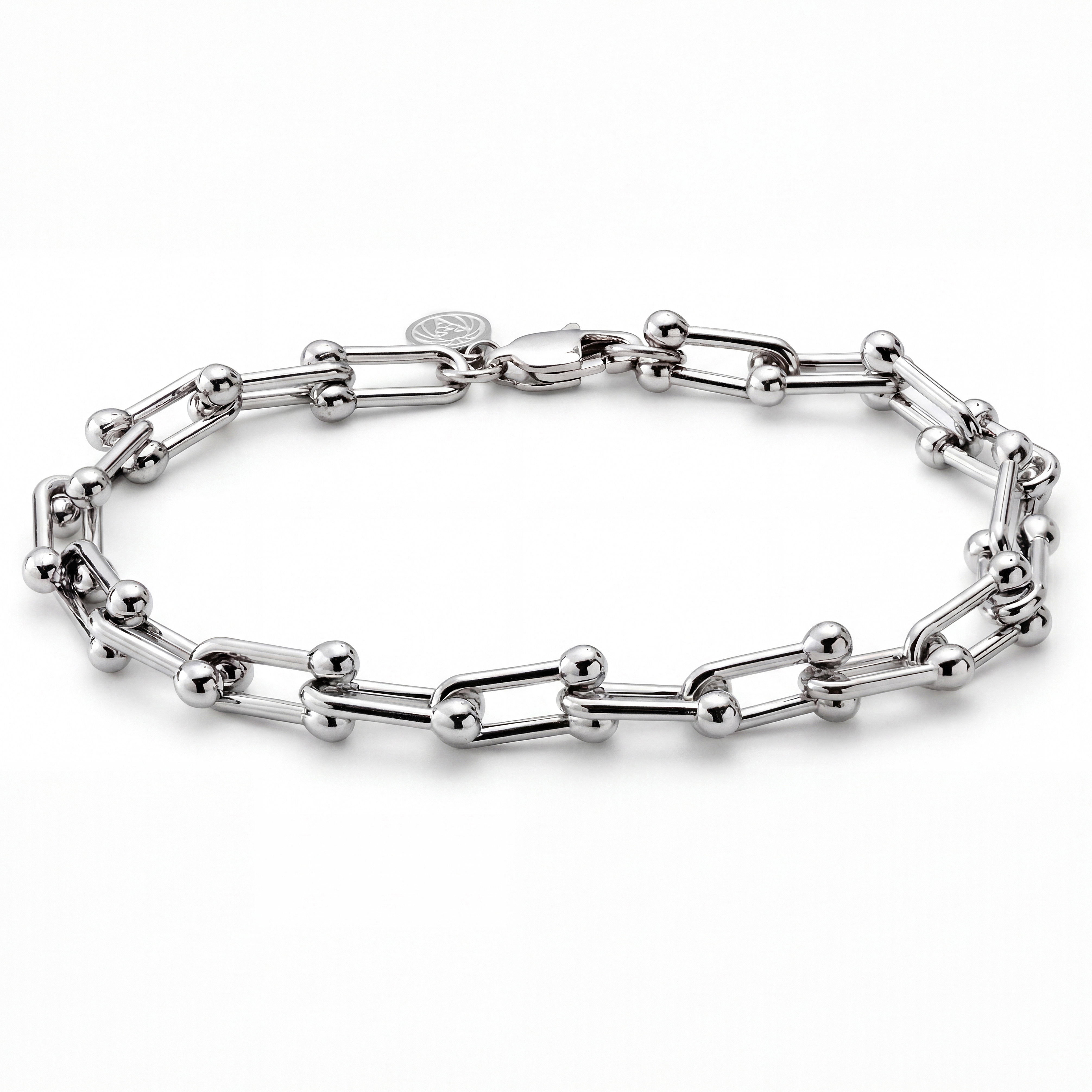 New Classics | Ezüst tónusú rozsdamentes acél gemkapocs gyöngy lánc karkötő 7 mm