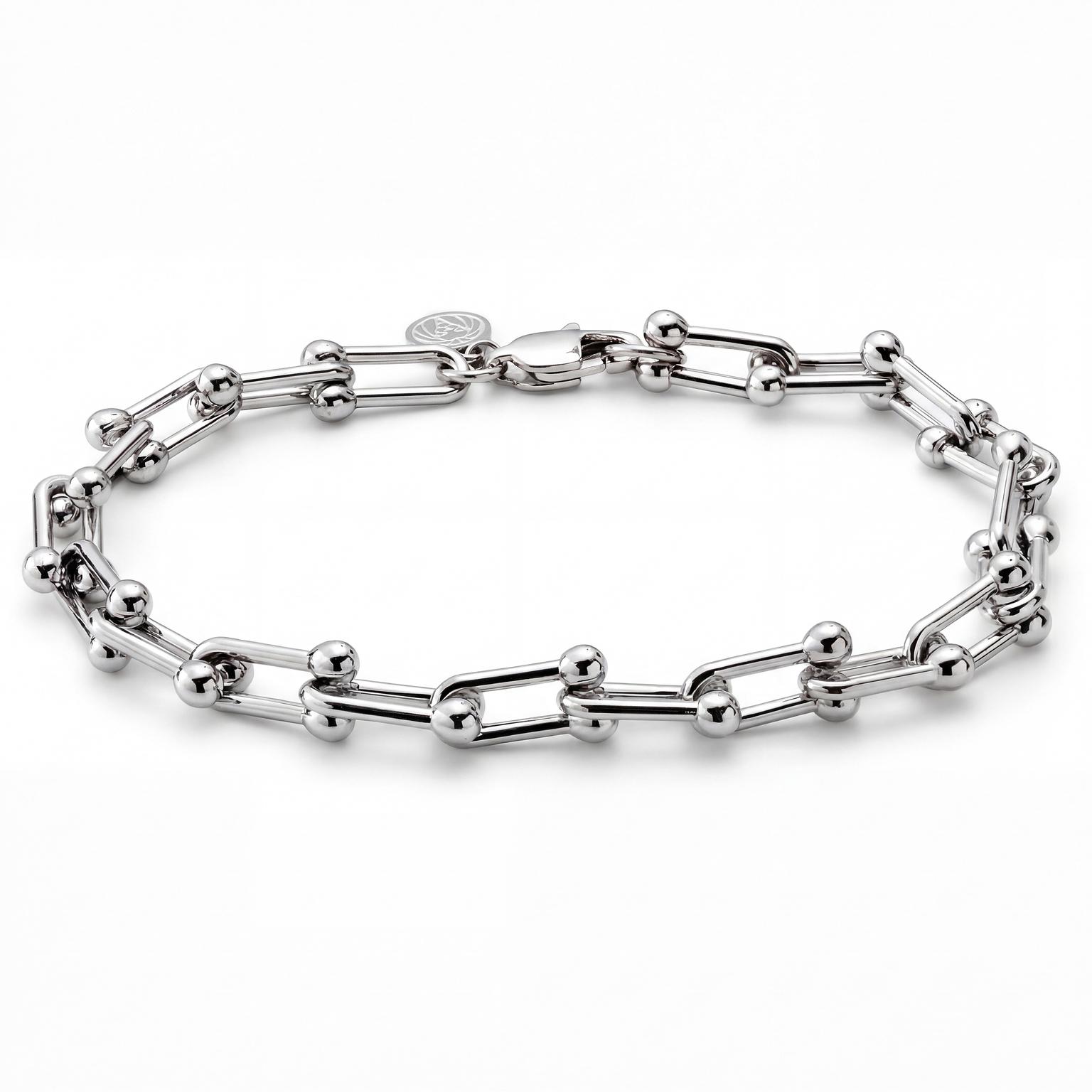 New Classics | 7 mm silberfarbenes Edelstahl Armband mit Büroklammer-Perlenkette New Classics | 7 mm silberfarbenes Edelstahl Armband mit Büroklammer-Perlenkette