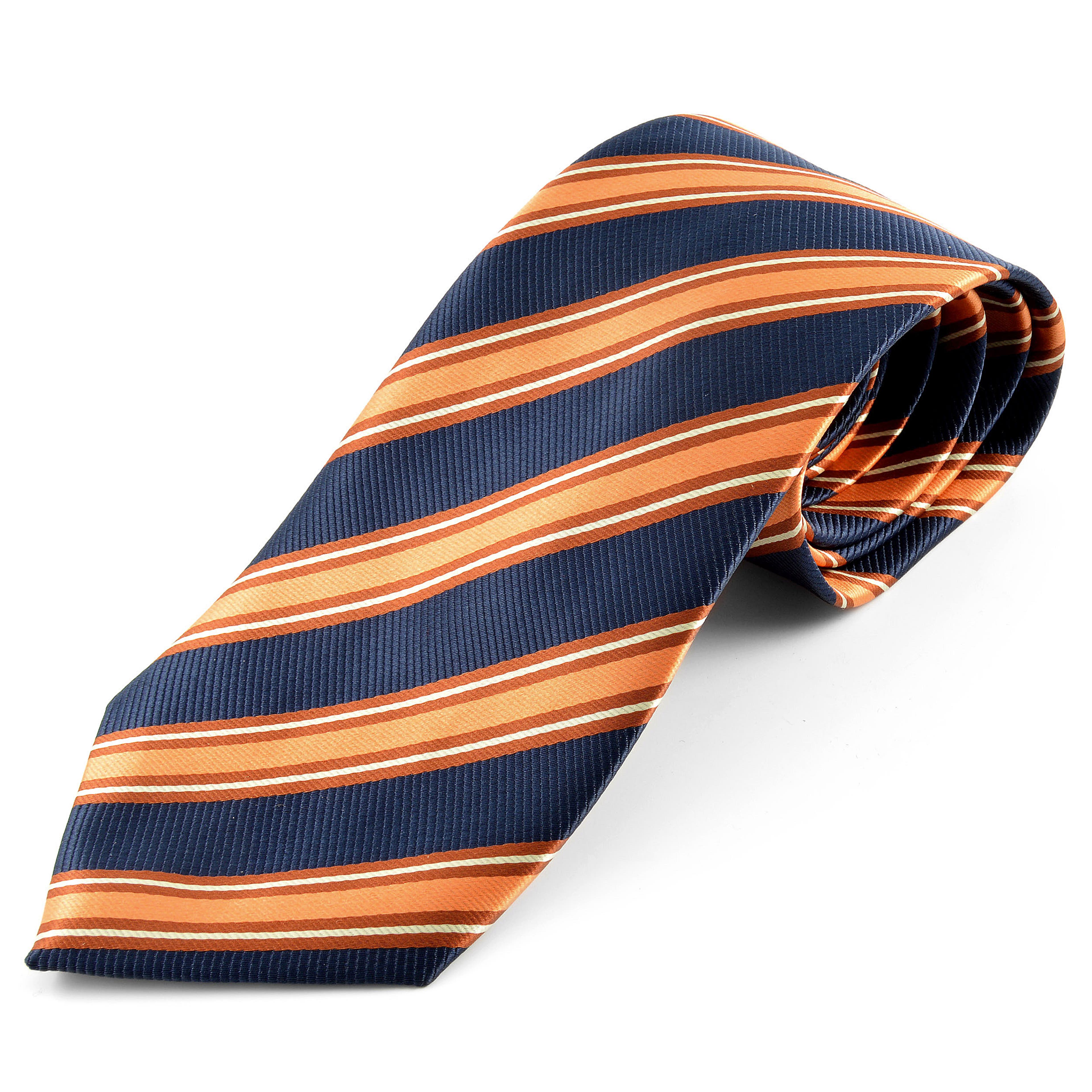 Classic Navy Blue & Orange Striped Silk Tie