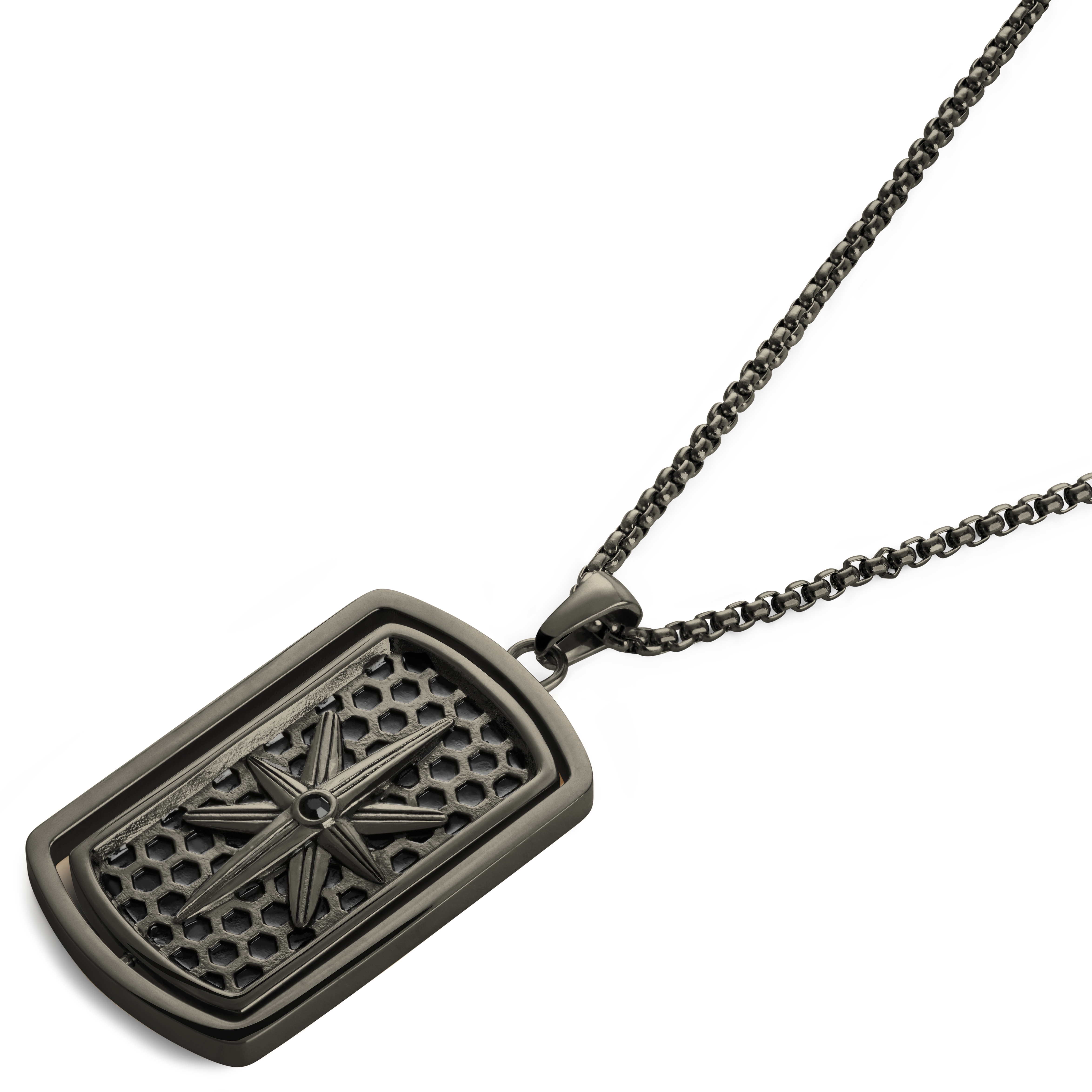 Icarus | Gunmetal Black Stainless Steel and Black Zirconia Dog Tag Necklace - 2