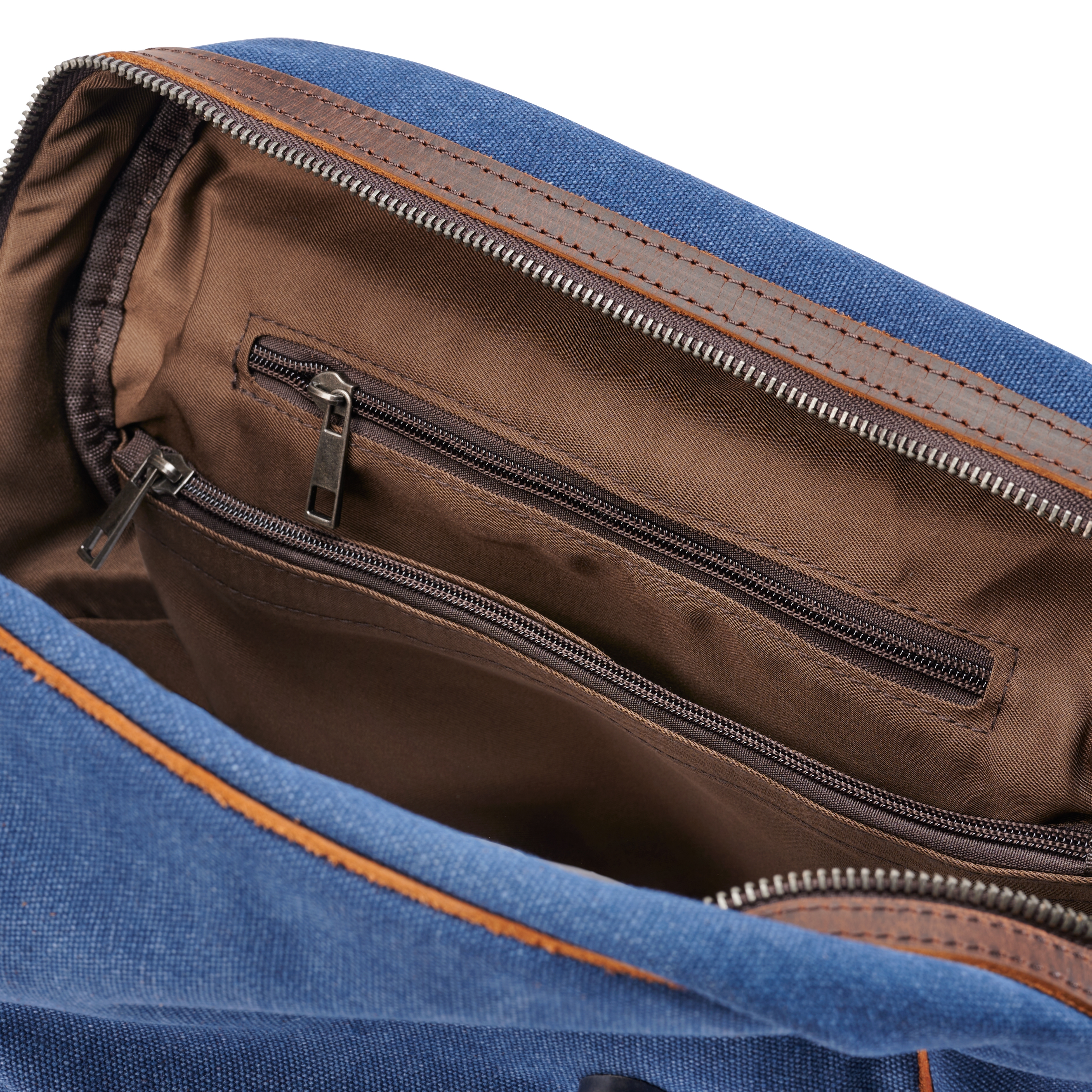Retro Μπλε Navy Σακίδιο Πλάτης (Backpack) από Καμβά & Σκούρο Δέρμα - 9