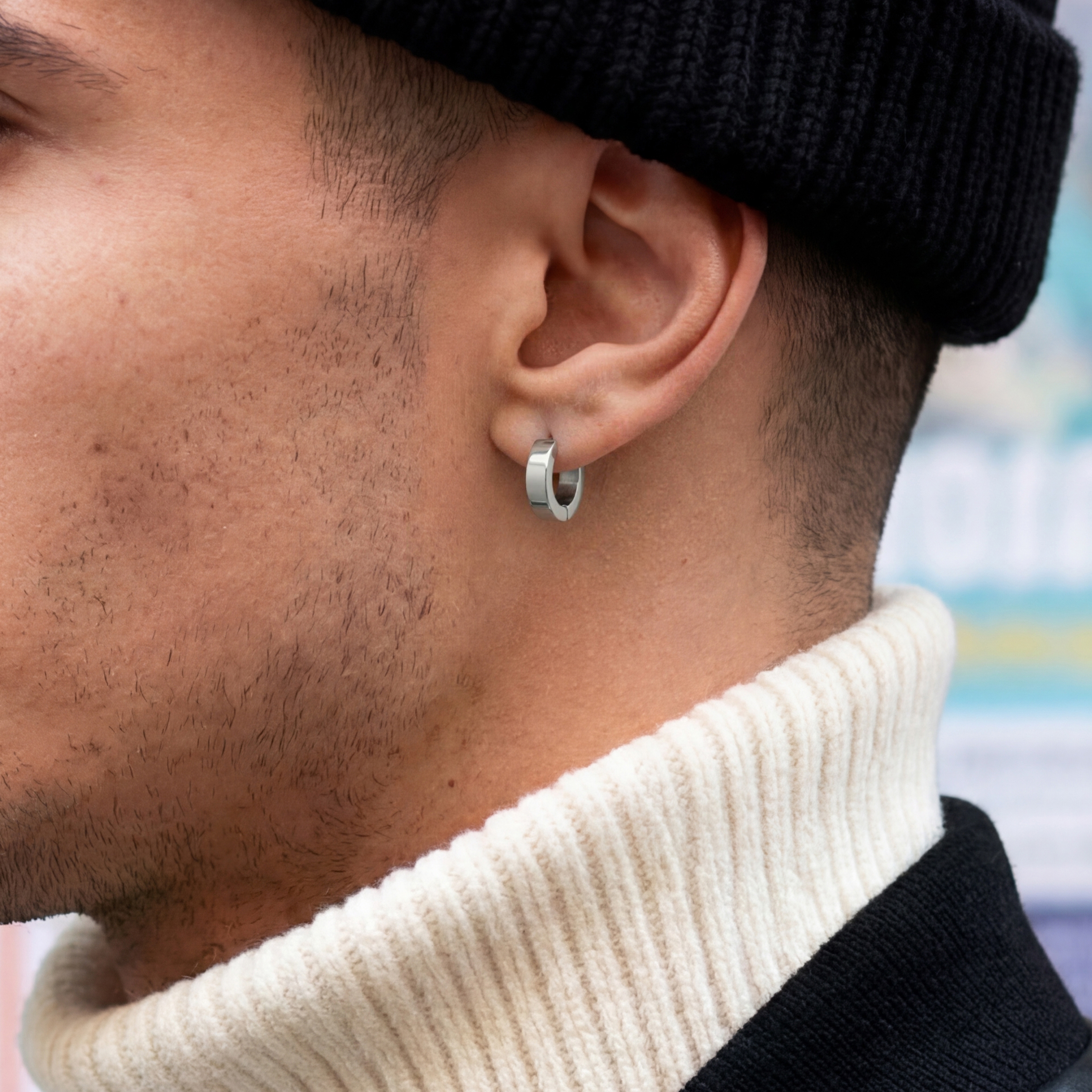 Huggie | 8 mm 925 Sterling Silver Flat Hoop Earring - 3