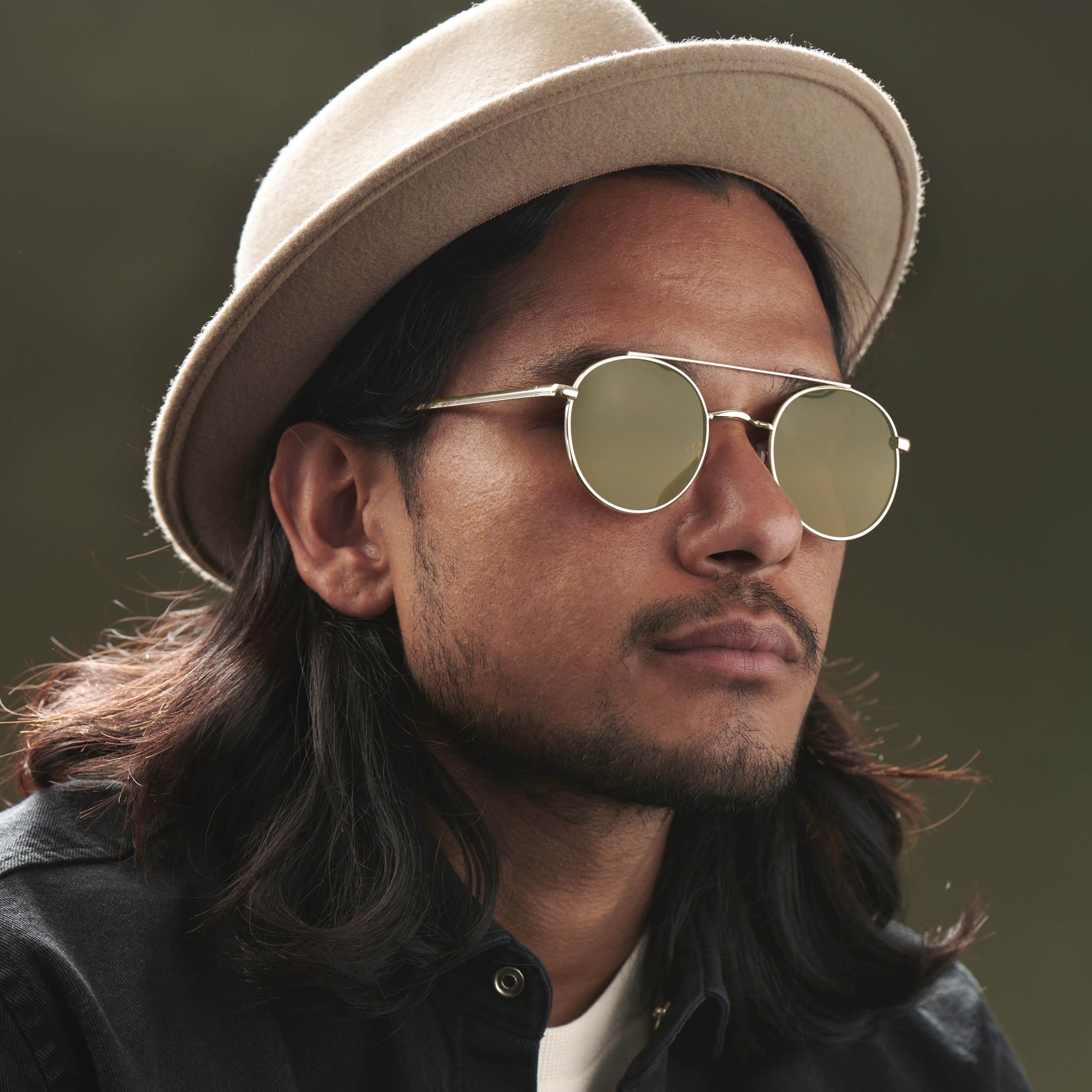 Златисти авиаторски слънчеви очила с огледални кръгли стъкла Ambit - 2