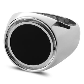 Makt | Rotating Silver-Tone Stainless Steel With Black Onyx Signet Ring