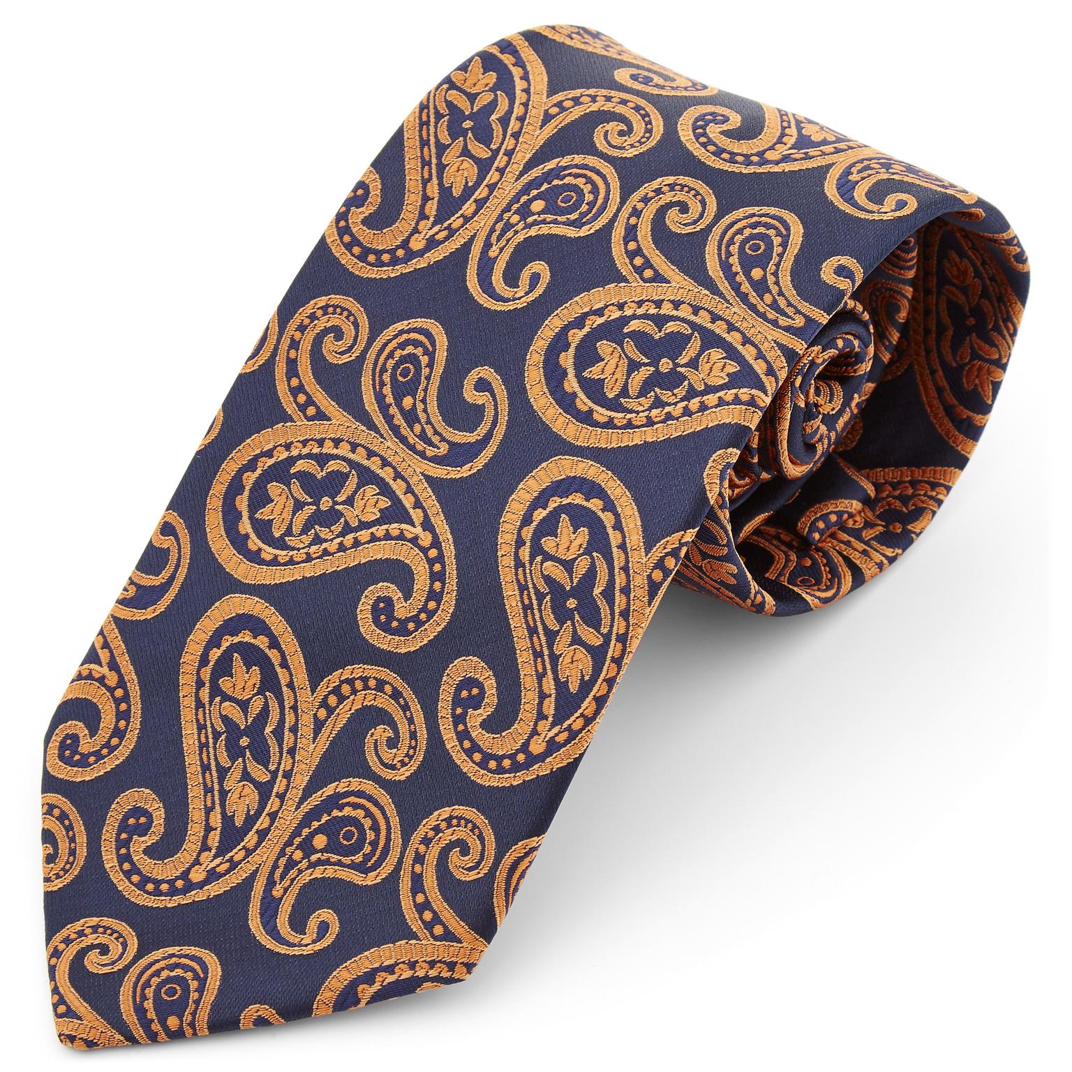 Navy & Orange Paisley Polyester Wide Tie Navy & Orange Paisley Polyester Wide Tie