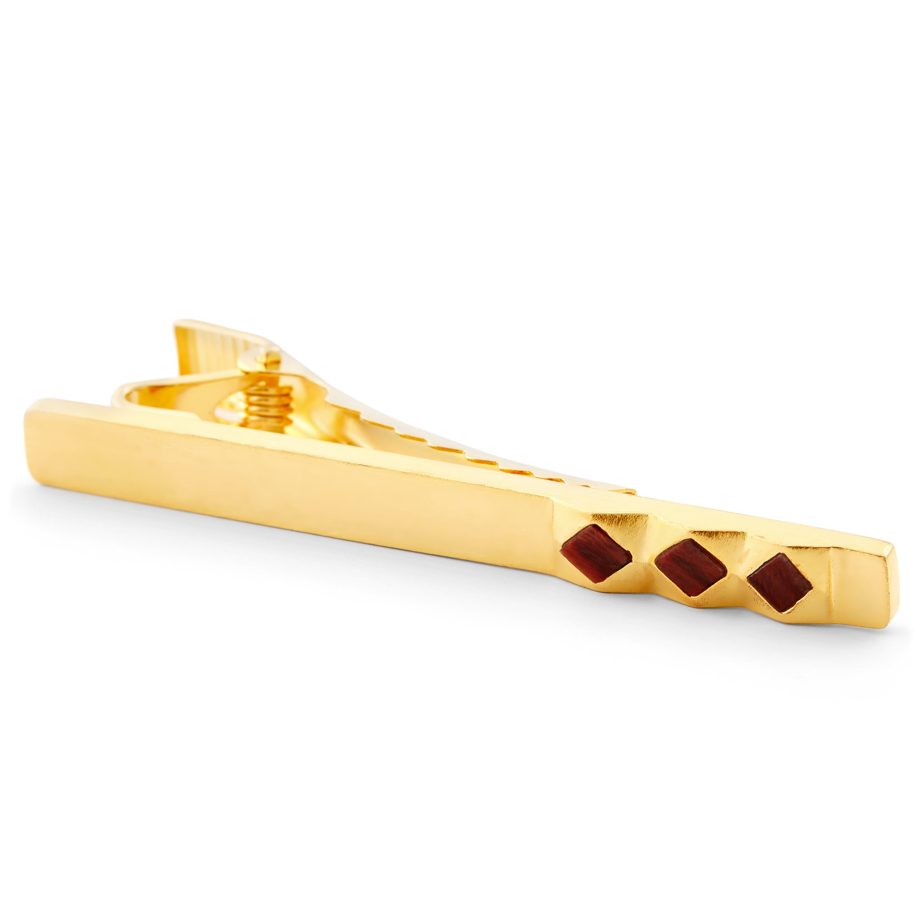 Wellige Vergoldete 925er Silber Krawattenklammer Mit Rotem Stein  - 3