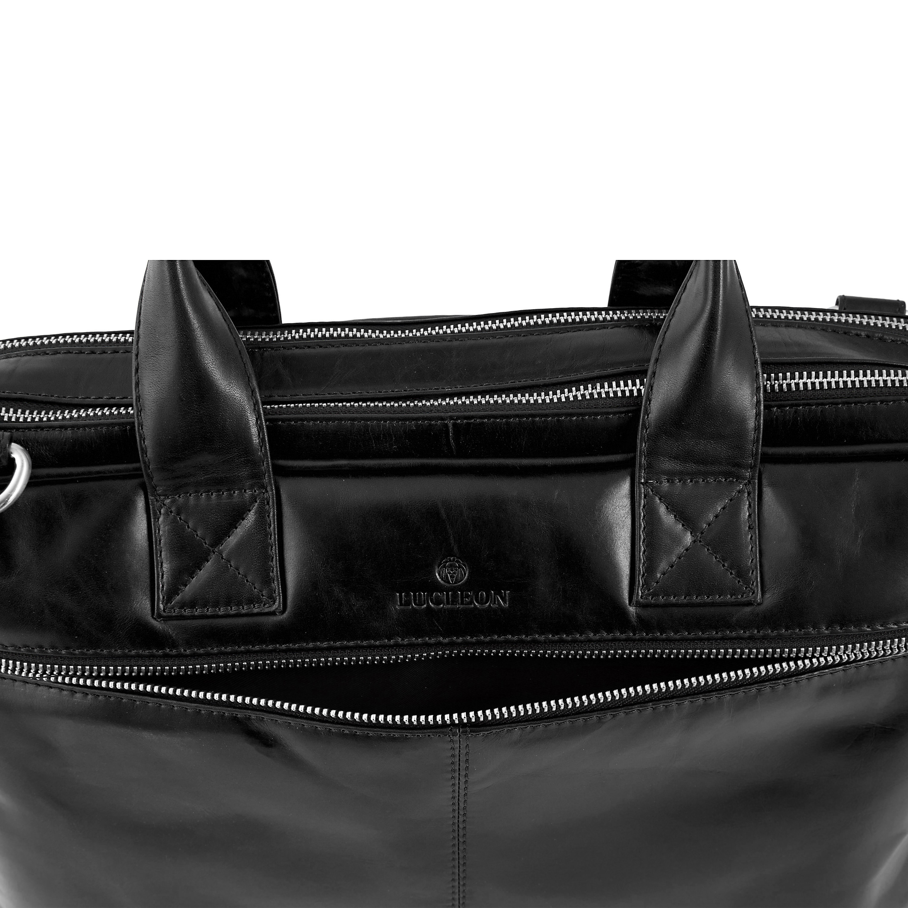 Jasper | Black Double Zip Leather Computer Bag - 11