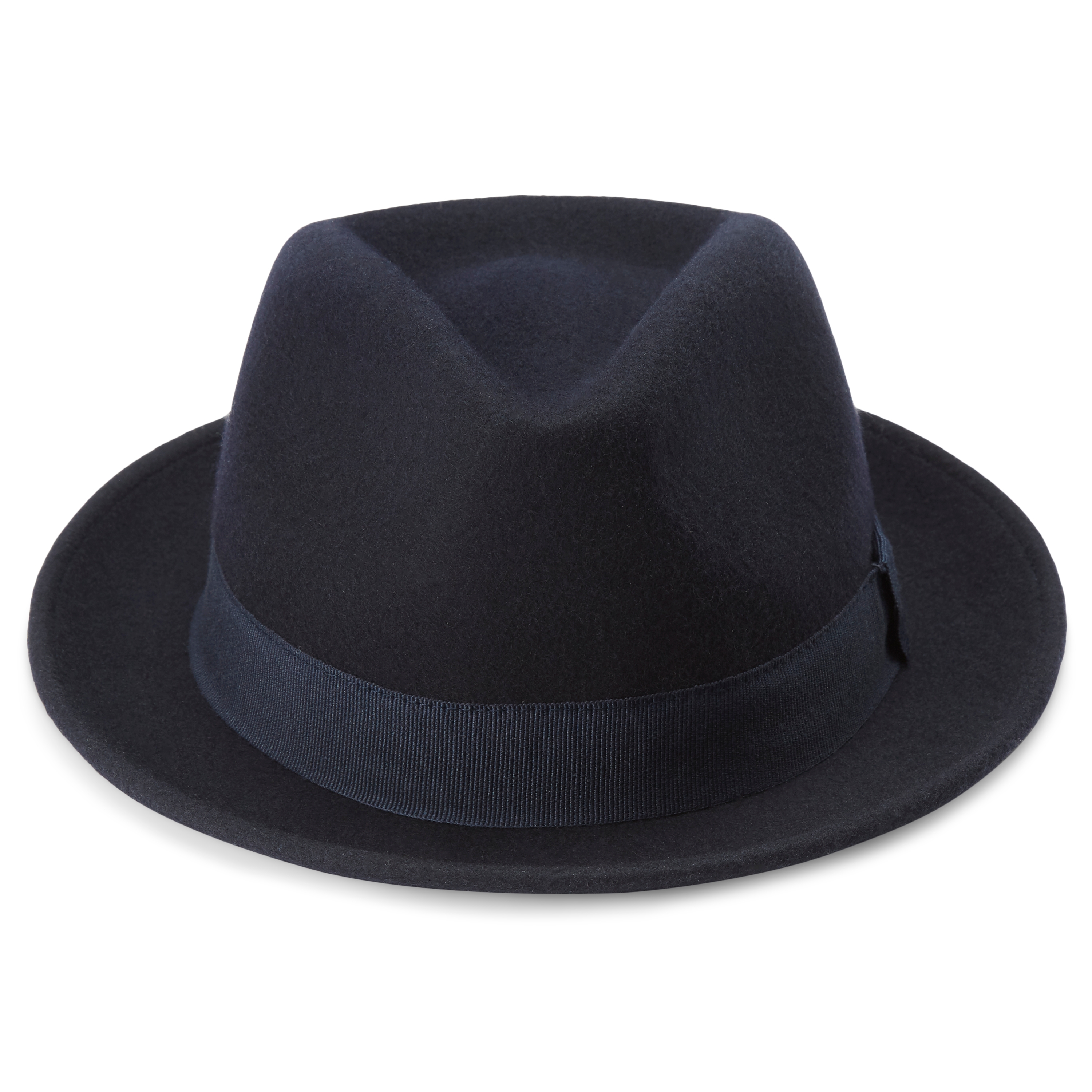 Moda | Navy Blue Wool Trilby Hat With Band - 2
