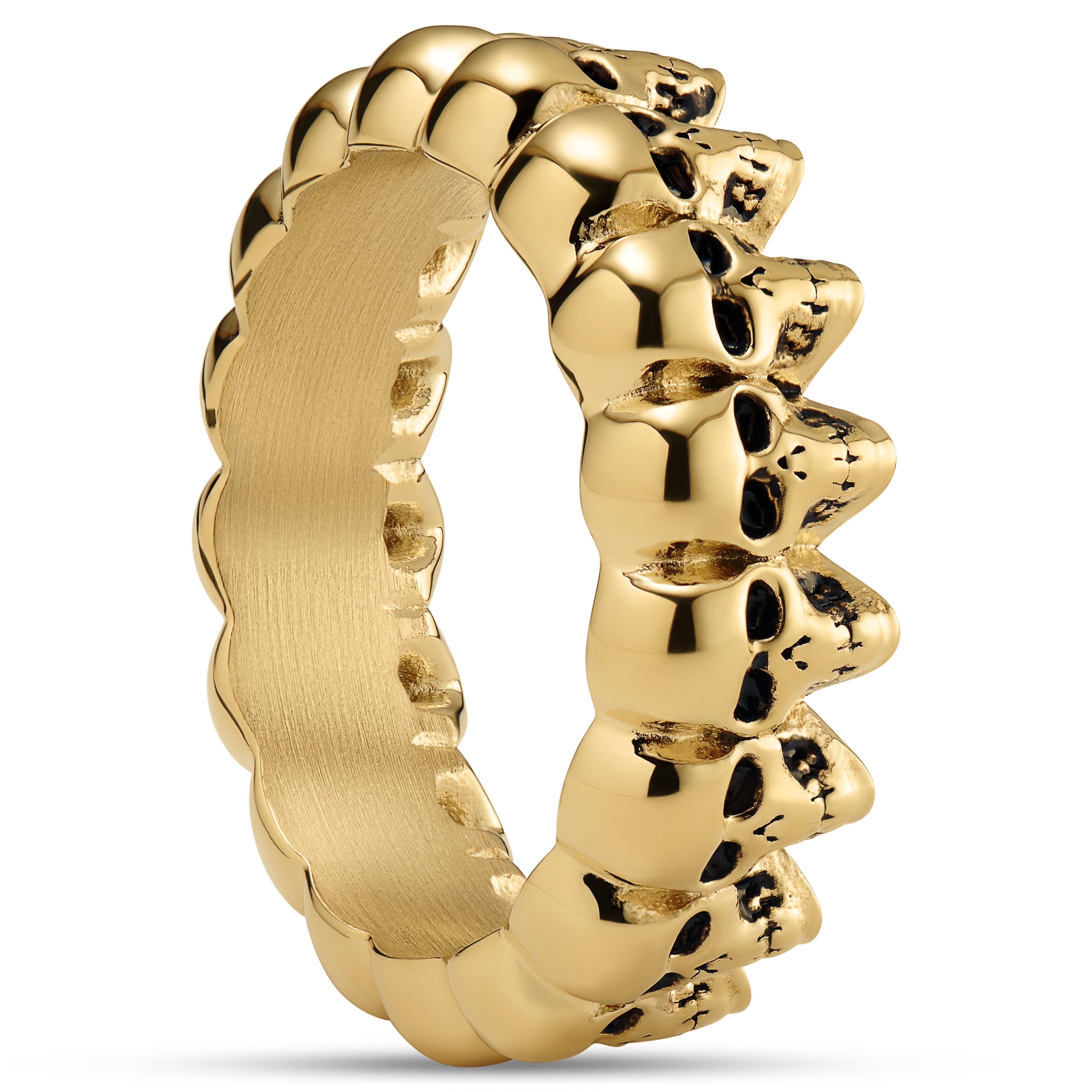 Aspero | 1/3" (8 mm) Gold-tone Stainless Steel Skulls Ring