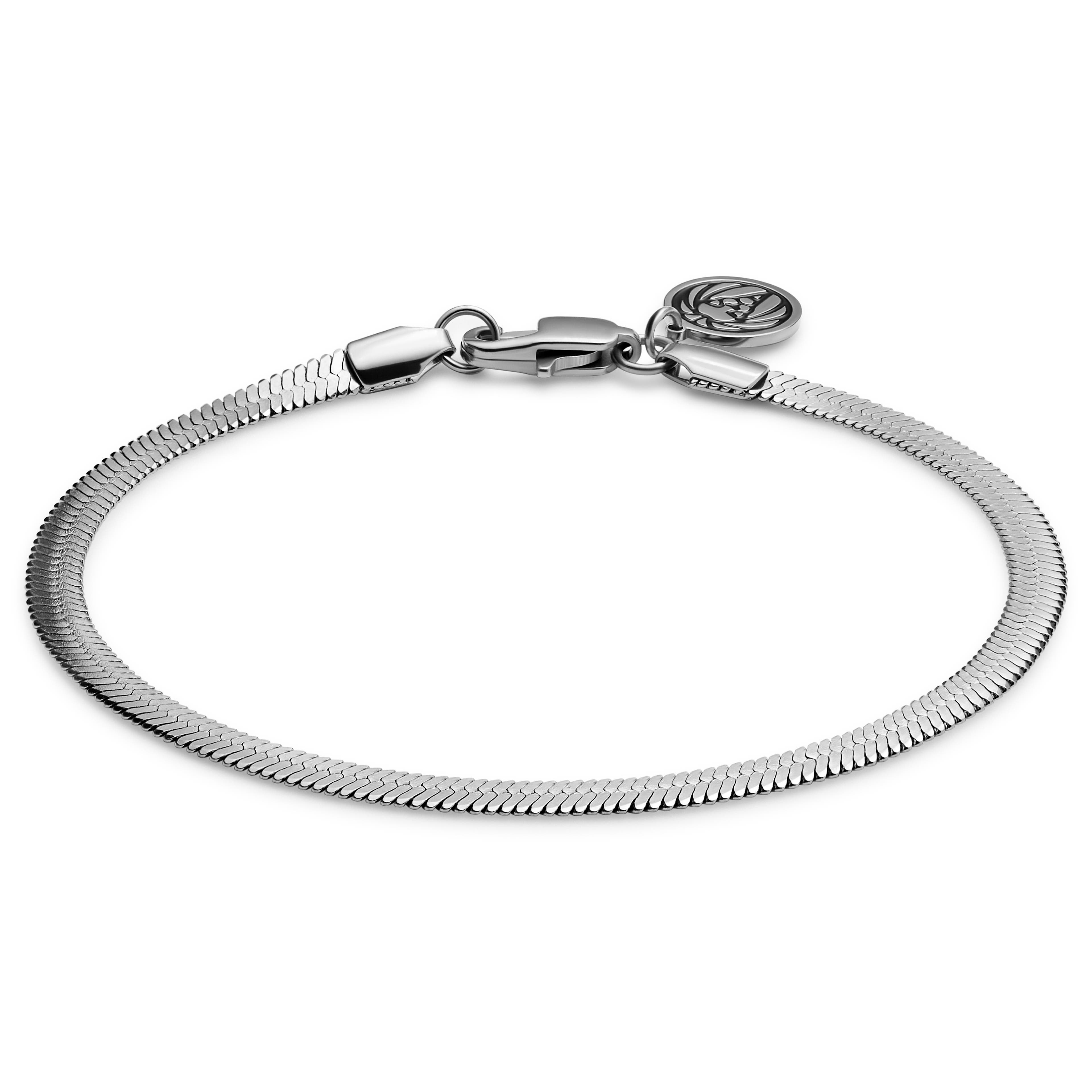 Essentials | 1/5" (4 mm) Silver-Tone Herringbone Chain Bracelet