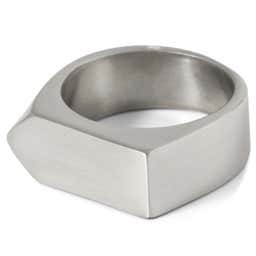 Silver-Tone Stainless Steel Asymmetrical Signet Ring