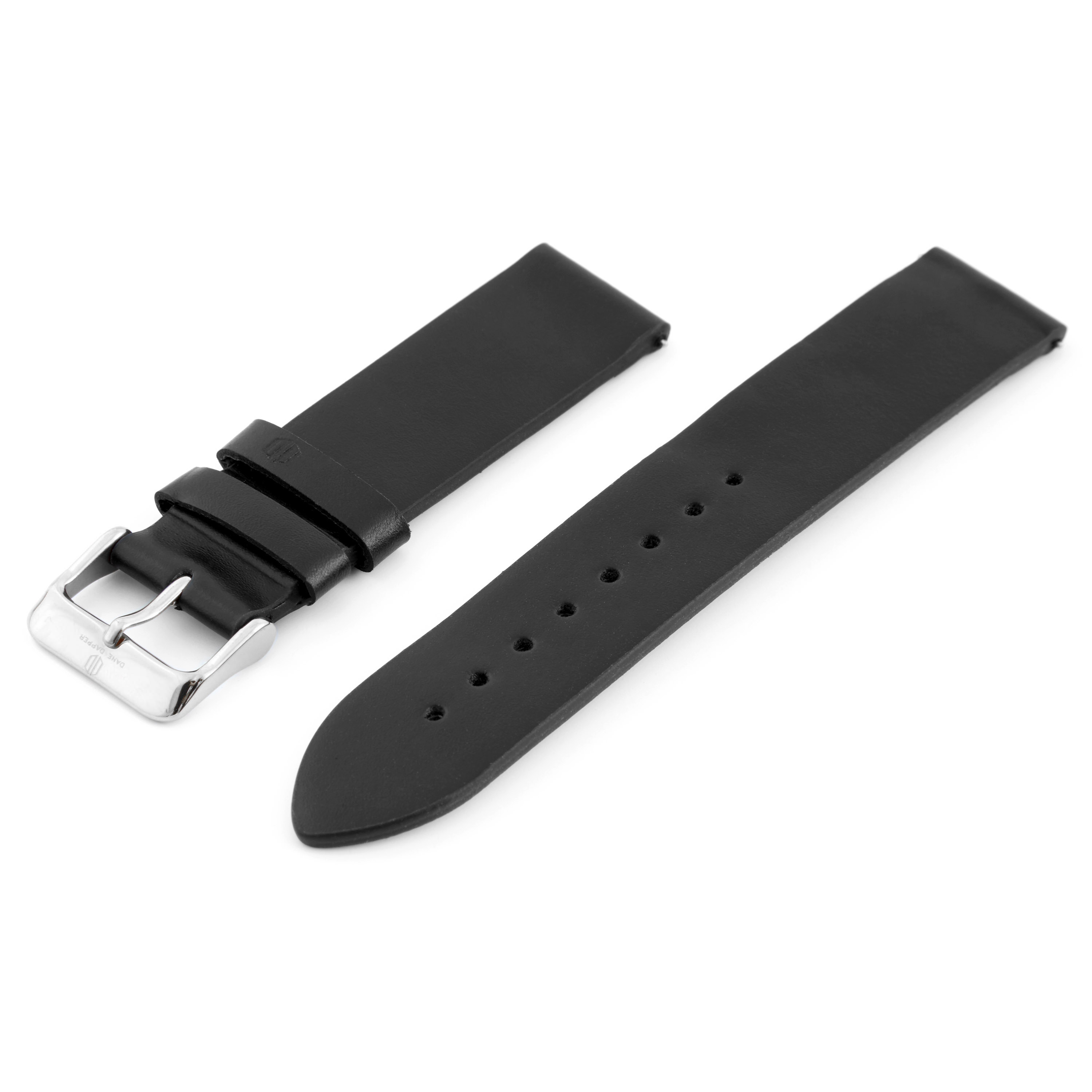 Black & Silver Seamless Leather Watch Strap - 2