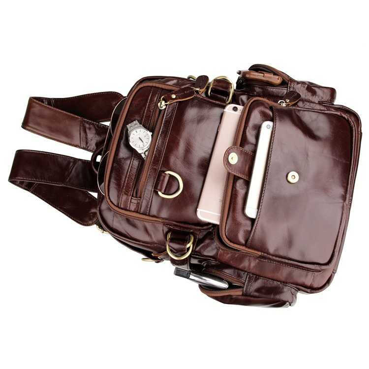 Ljusbrun Vintage Läder Multi-Funktion Ryggsäck - 8