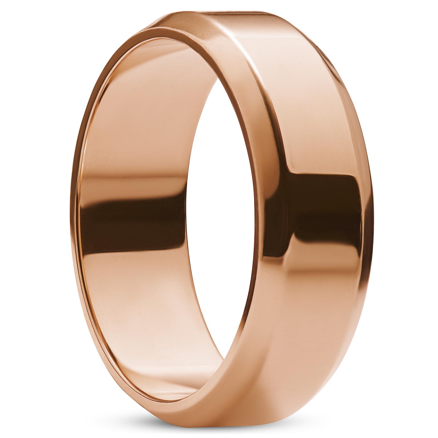 Ferrum | 8mm 光沢 ローズ ゴールド調 ステンレス スチール ベベル エッジ リング Ferrum | 8mm 光沢 ローズ ゴールド調 ステンレス スチール ベベル エッジ リング