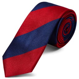 Cravată 6 cm din mătase cu dungi bleumarin și roșii