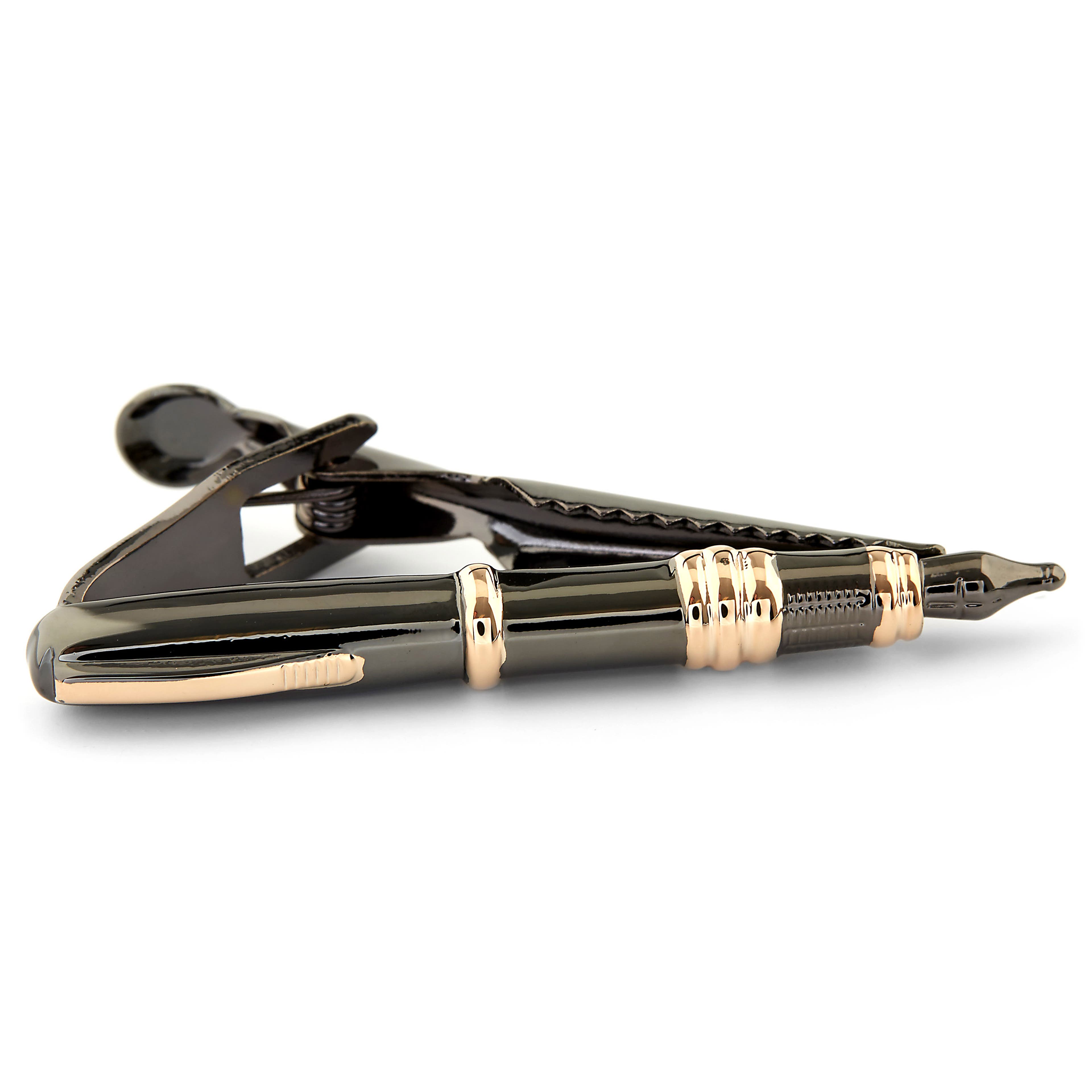 Black & Gold-Tone  Fountain Pen Tie Clip