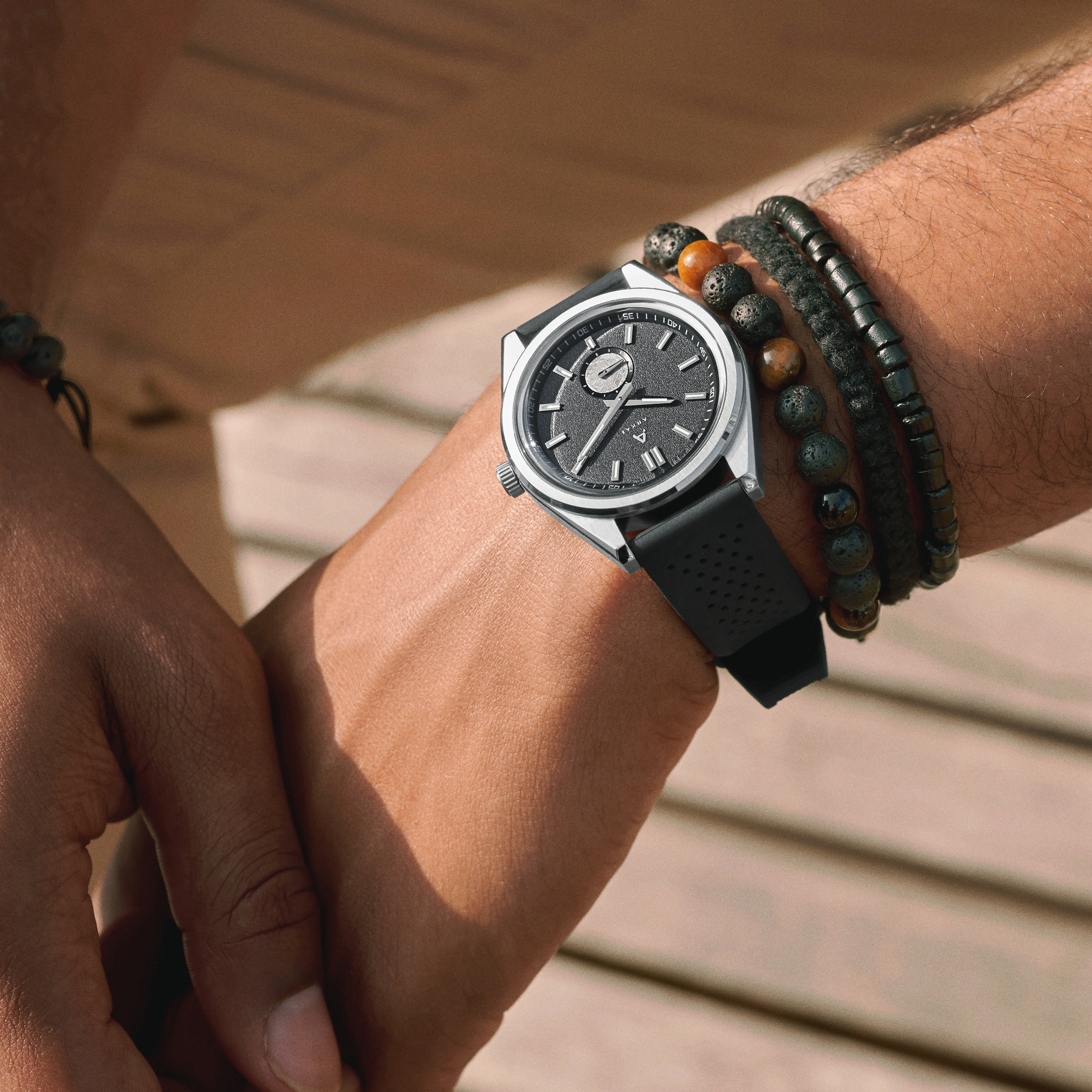 Mond | Silver-tone Stainless Steel and Grey Meteorite Watch - 5